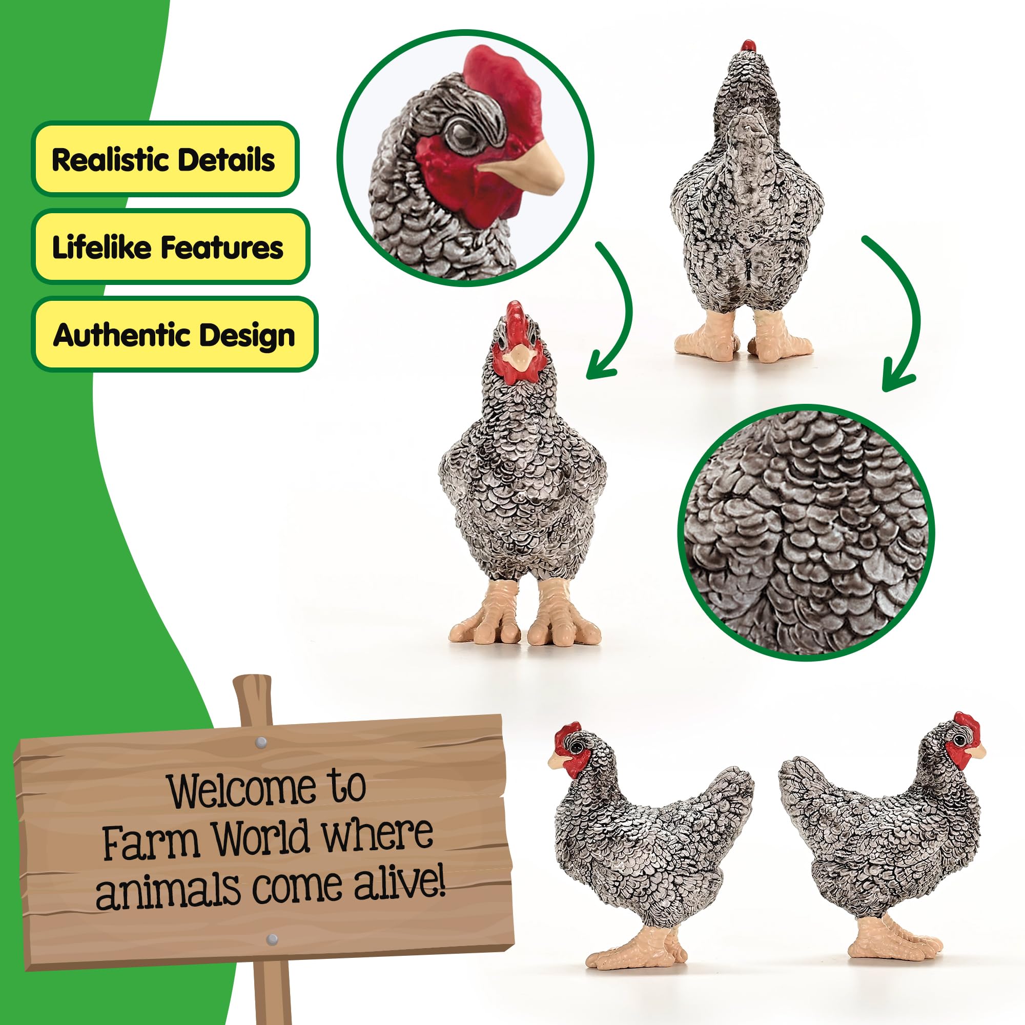 Schleich FARM WORLD Plymouth Rock Chicken Toy Figure | 2.36 inches | Ages 3+ | Multicoloured 3