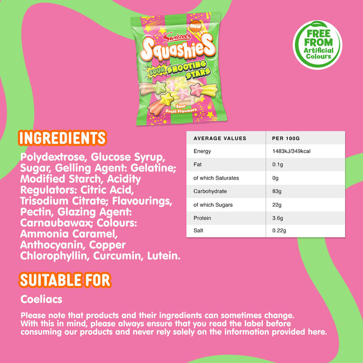 Swizzels Squashies Sour Stars 100g - Sour Chewy Sweets in Star Shapes