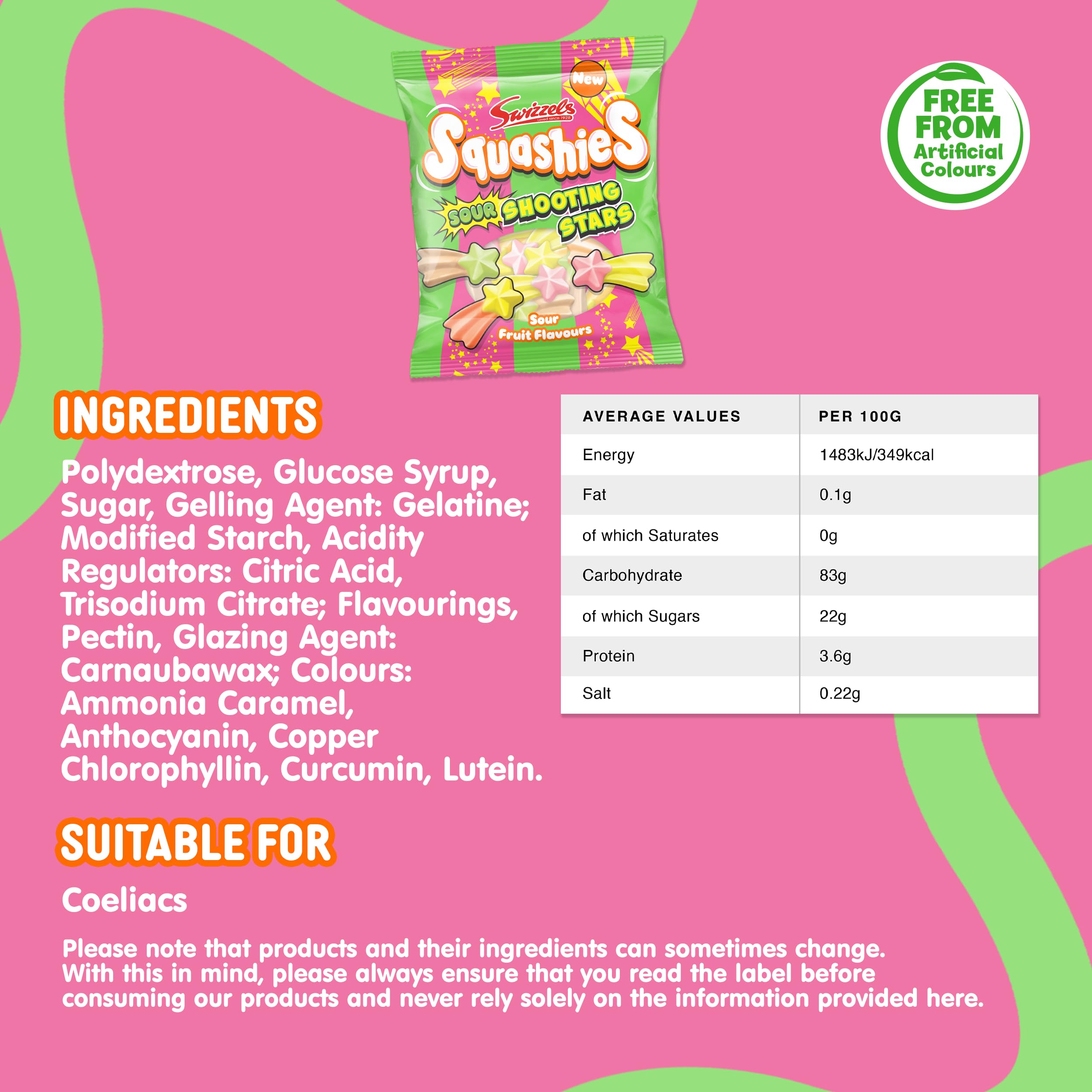 Swizzels Squashies Sour Stars - Chewy Fruit & Sour Candy | 100g Pack 5