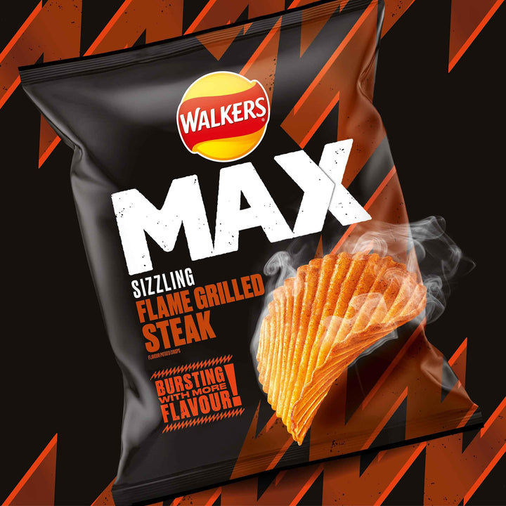 Walkers Max Sizzling Flame Grilled Steak Crisps 50g (Pack of 24)