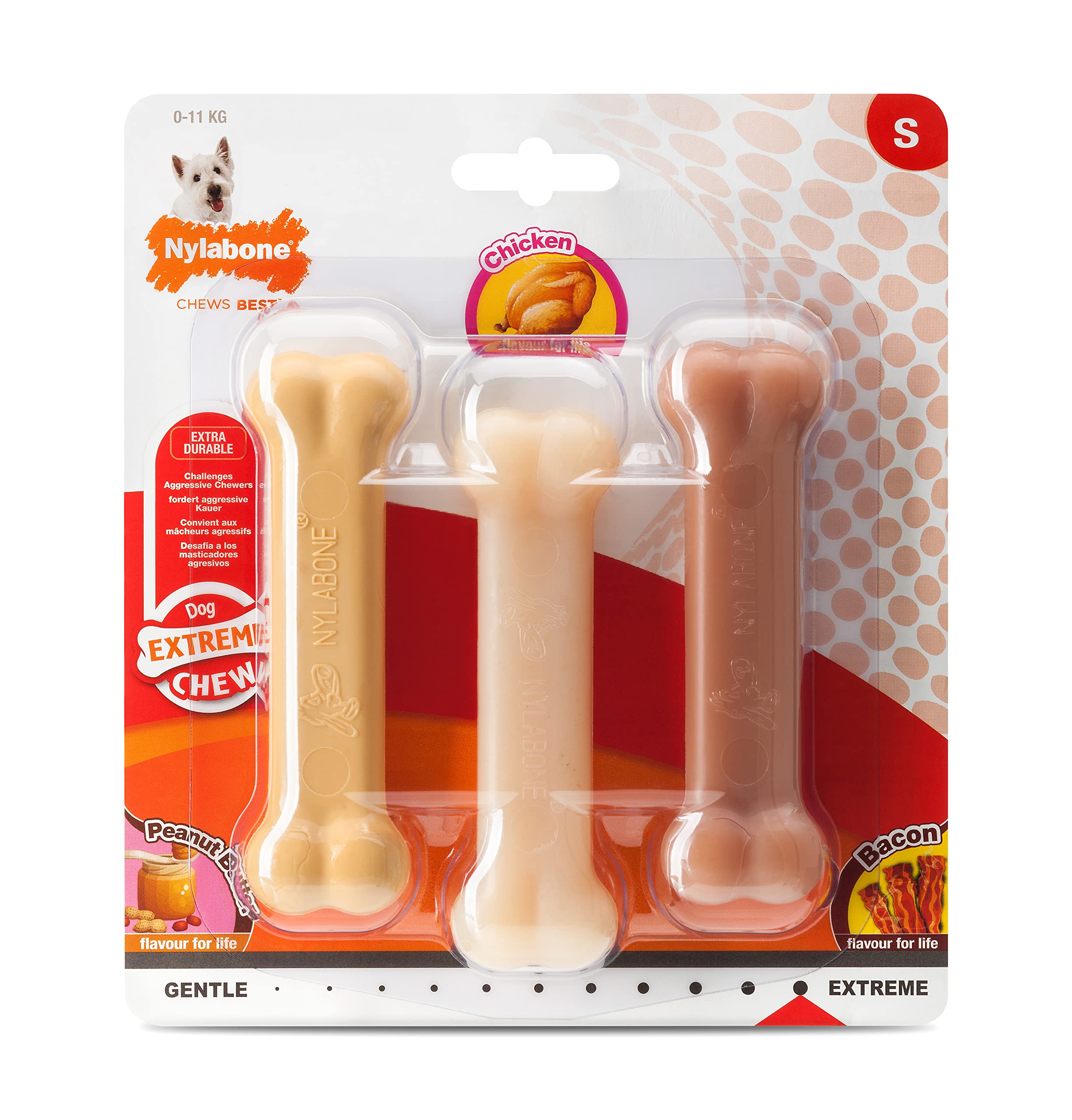 Nylabone Extreme Tough Dog Chew Toy - Durable Nylon, Small Dogs, Peanut Butter/Chicken/Bacon Flavor 1