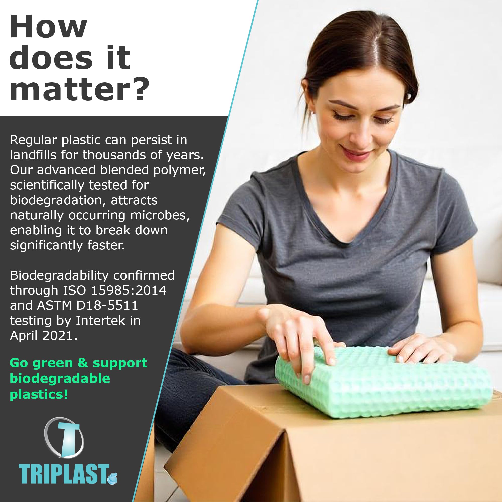 Triplast Biodegradable Green Bubble Wrap Roll - 300mm x 10m | Small 10mm Bubbles | Recyclable LDPE 7