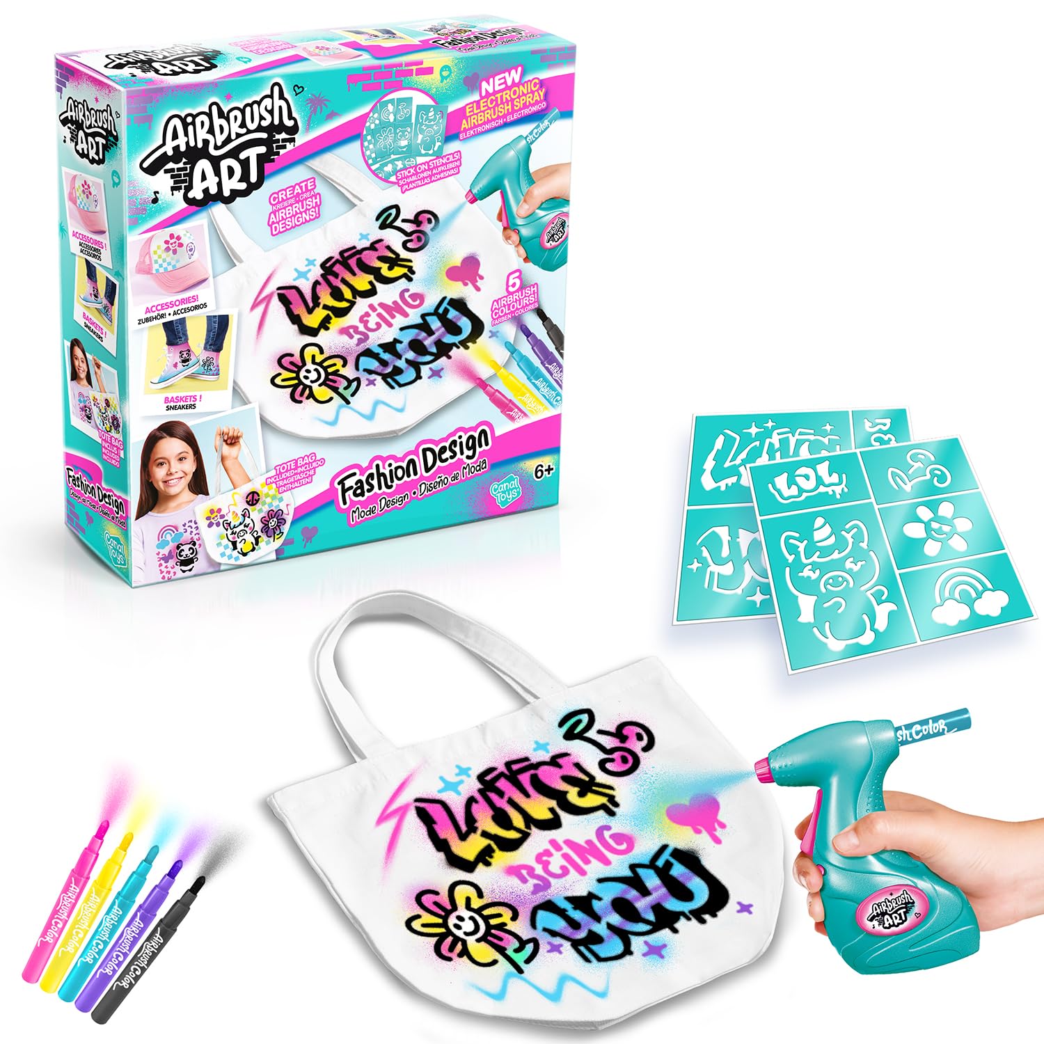 Canal Toys Airbrush Fashion Design Kit - Battery Powered Airbrush | Washable Colors | Includes Tote Bag 1