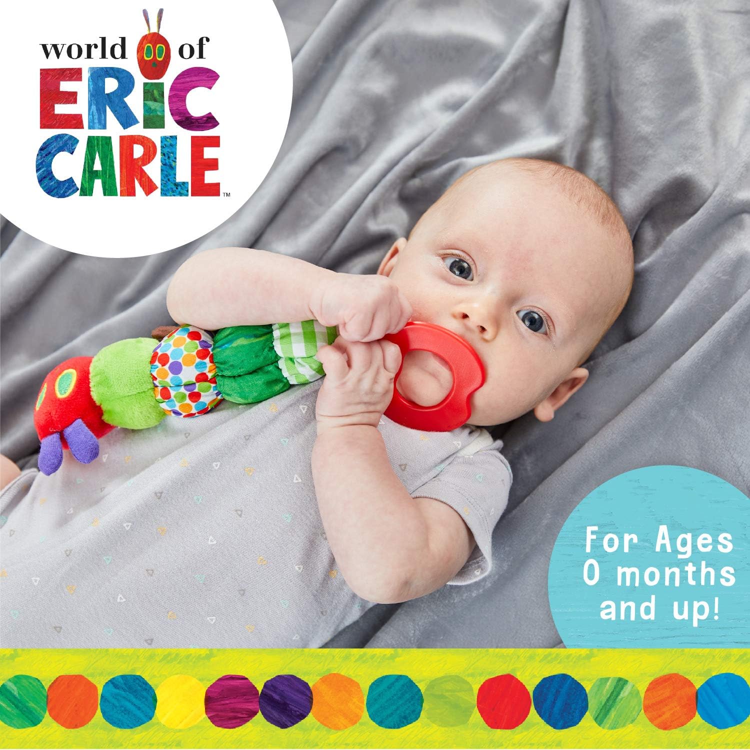 The Very Hungry Caterpillar Teether Rattle - Soft Plush Baby Toy with Crinkle Sounds & Textured Tail 5