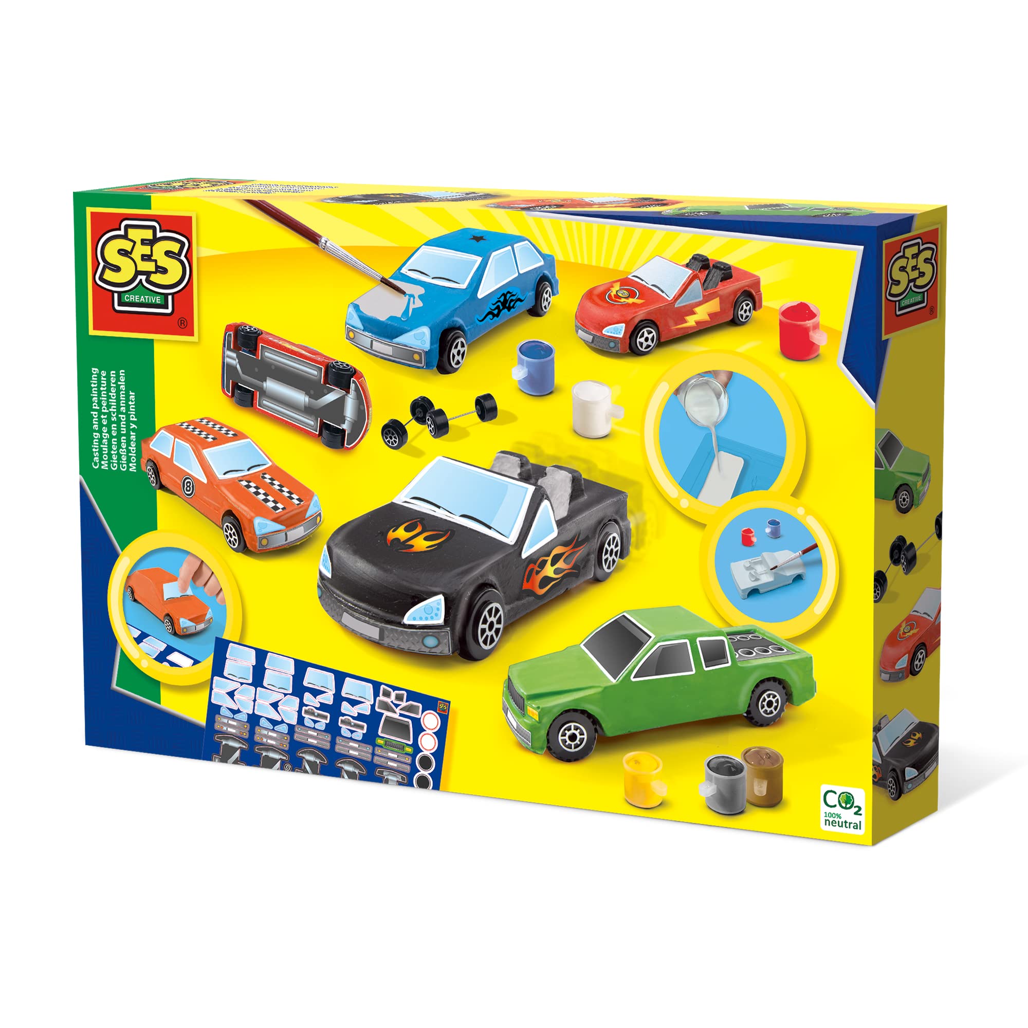SES Creative 01401 Casting and Painting Cars Figure Kit | Ages 4-8 | Includes Plaster & 6 Paints