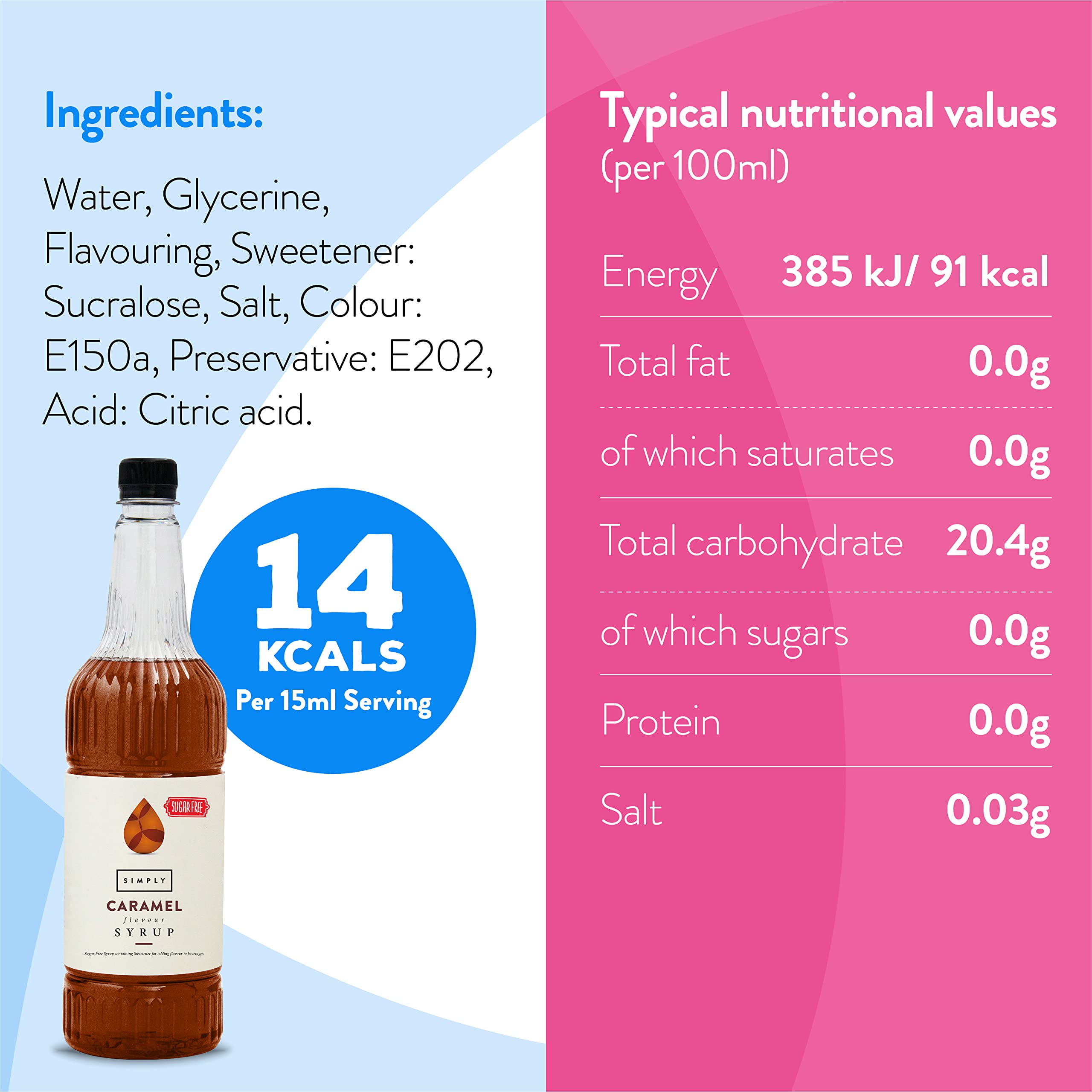 Simply - Sugar Free Caramel Syrup, Low Calorie Vegan & Nut Free Flavoured Syrup for Coffee, Cocktails & Baking (1 Litre) 4