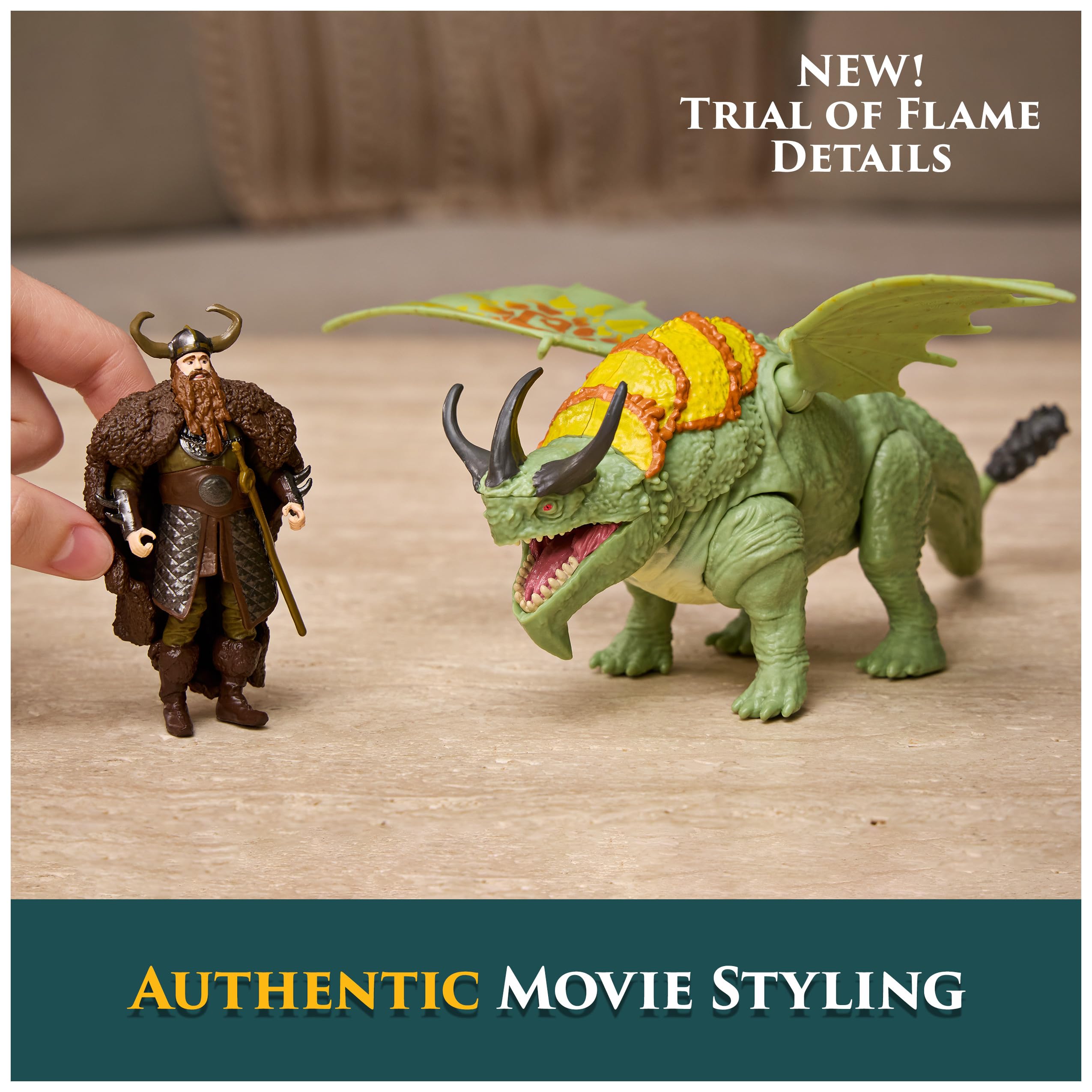 Spin Master Dreamworks Dragons Rumblehorn & Stoick Action Figure Set | 3-inch Viking, 10-inch Dragon | Ages 4+ 4