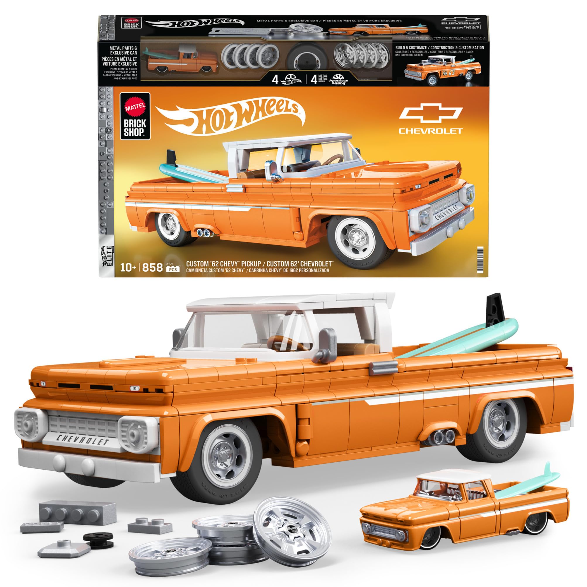 Mattel Brick Shop Hot Wheels Elite Series Building Set - Custom ’62 Chevy Pickup, 857-Piece Set for Ages 10+ 1