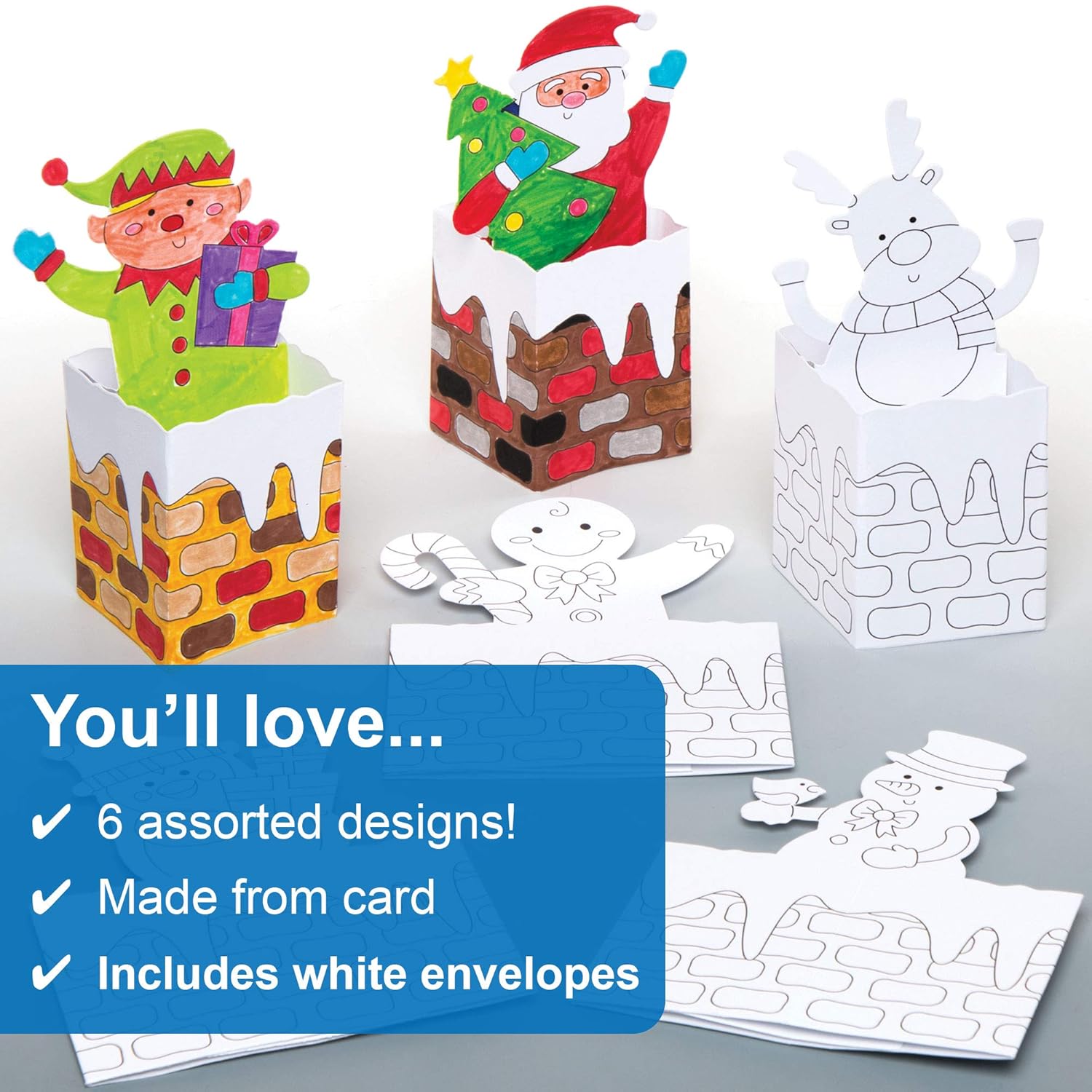Baker Ross AR850 Chimney Pop-Up Colour in Cards - 3D Christmas Craft Kit for Kids 6