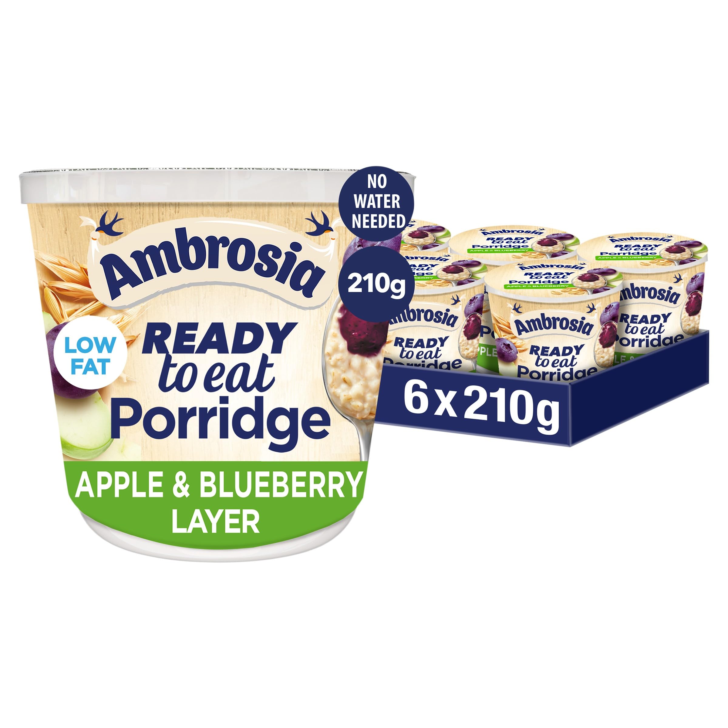 Ambrosia Apple & Blueberry Layered Porridge Pots - Pack of 6 | British Wholegrain Oats 1