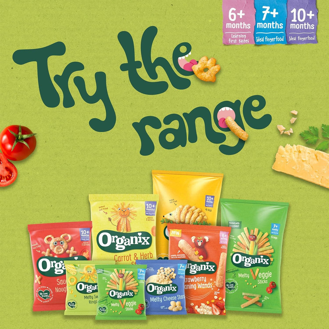 Organix Carrot & Herb Stix Organic Finger Food Snack for Toddlers 10+ Months, 3 Packs (4 x 15g Each)