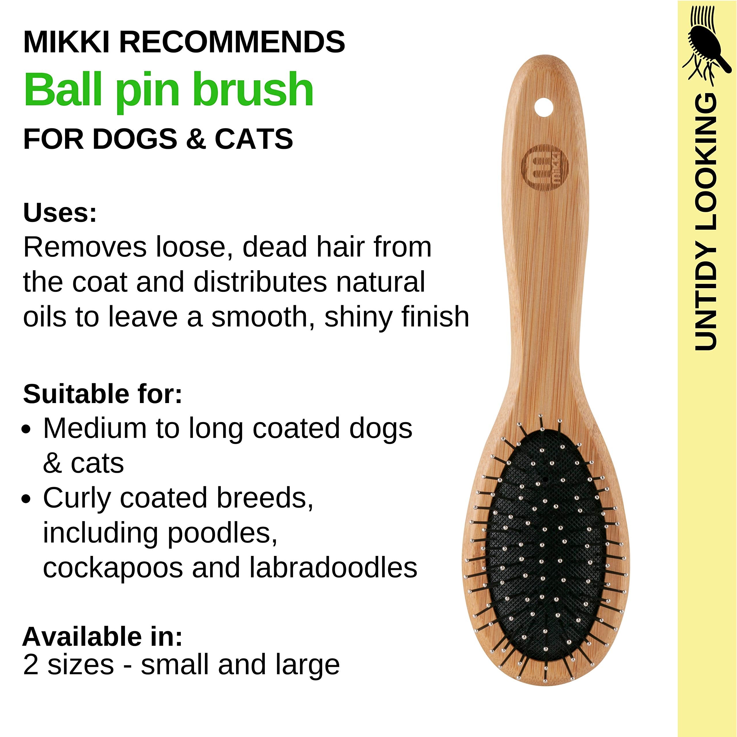 Mikki Bamboo Ball Pin Brush - Eco-Friendly Grooming for Medium to Thick Hair | Smooths Coat 5