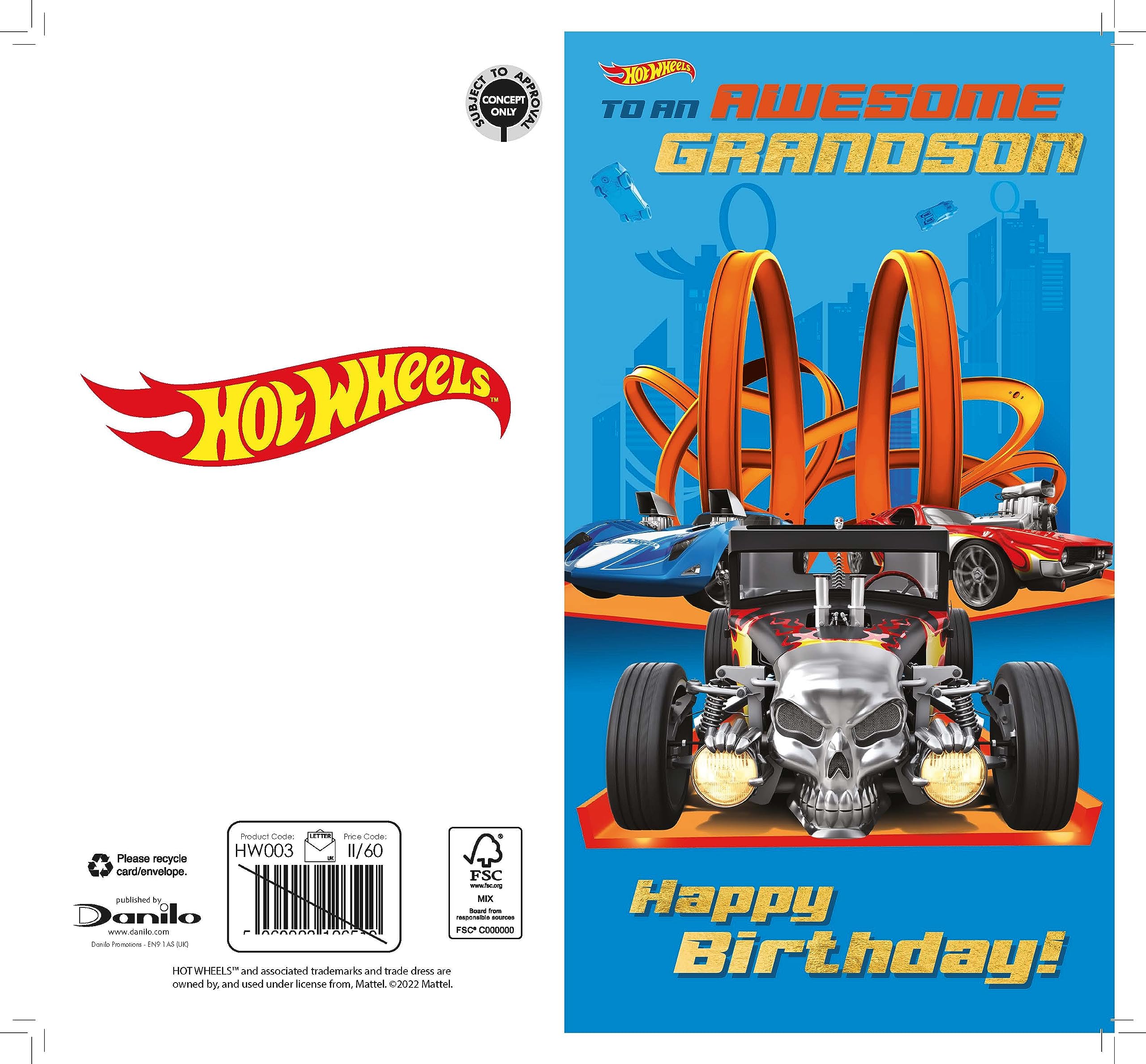 Danilo Promotions LTD Hot Wheels Grandson Birthday Card | 5x9 Inches | Officially Licensed 3
