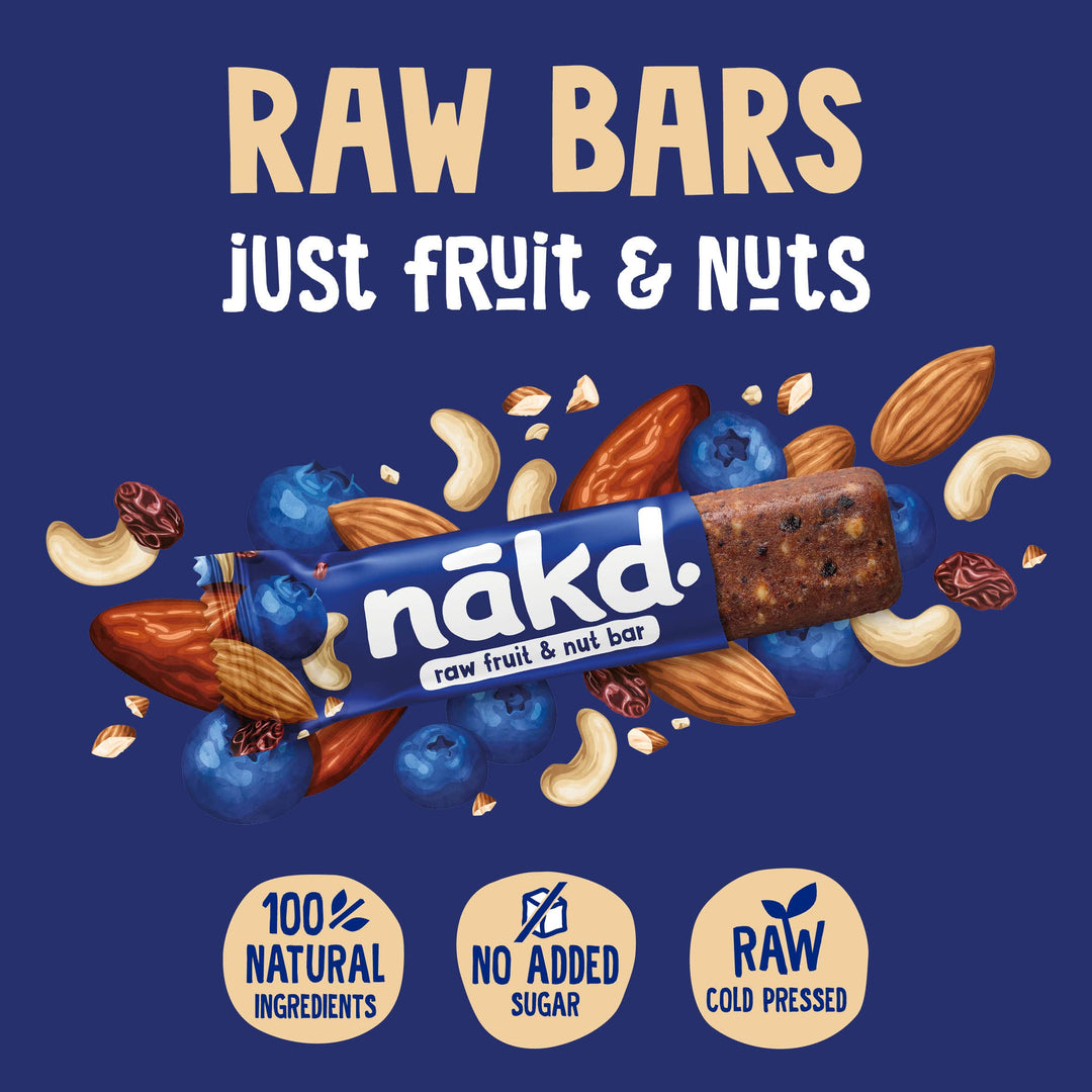 Nakd Blueberry Muffin Raw Fruit & Nut Bars - Vegan, Gluten Free, No Added Sugar - 35g x 18