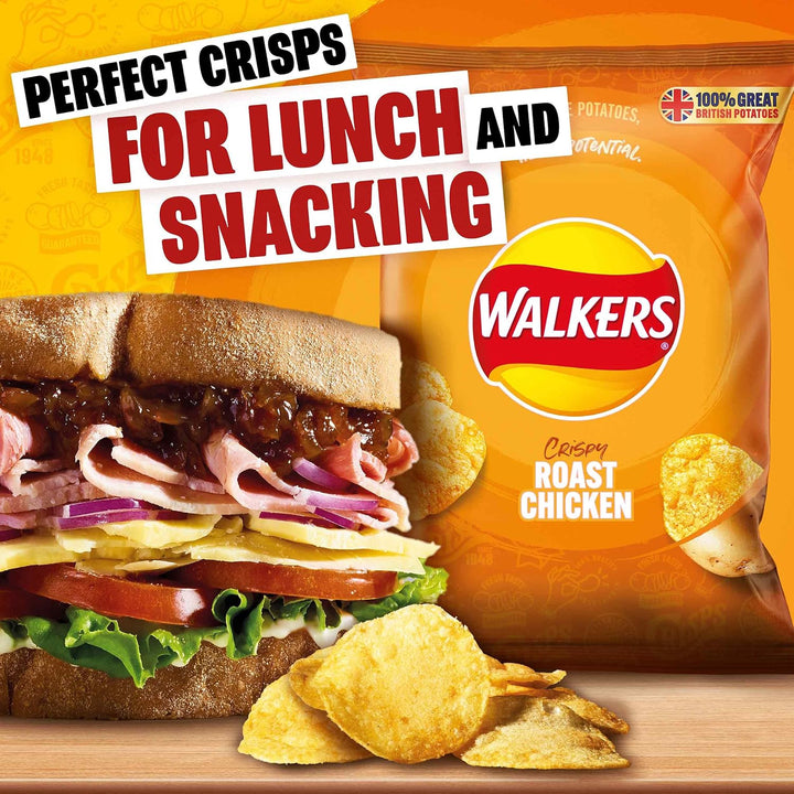 Walkers Roast Chicken Crisps 32.5g (Case of 32) - Made with 100% British Potatoes