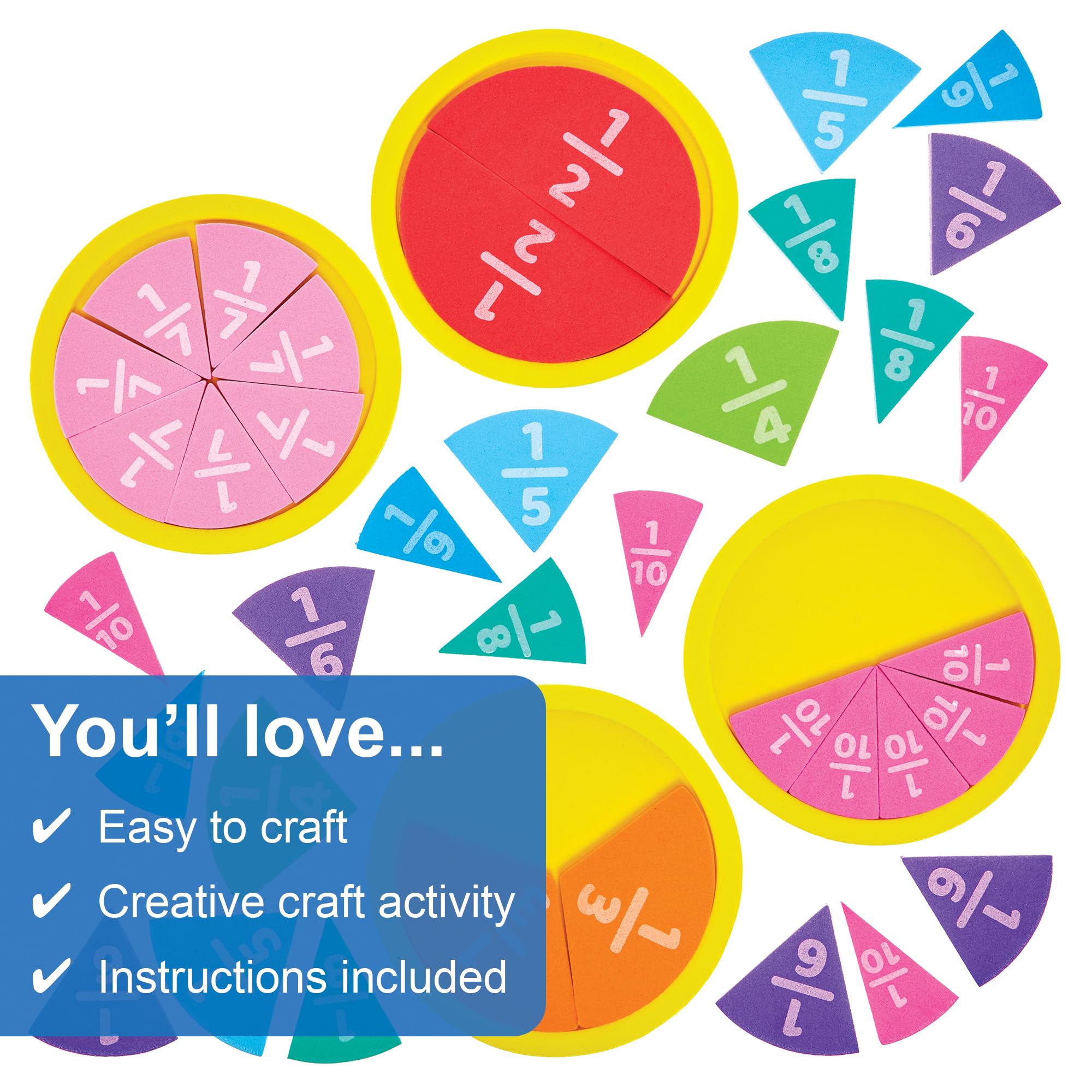 Baker Ross Learn Fractions Foam Kits - Pack of 9, STEM, Math Aids, Colour-Coded Pieces 3