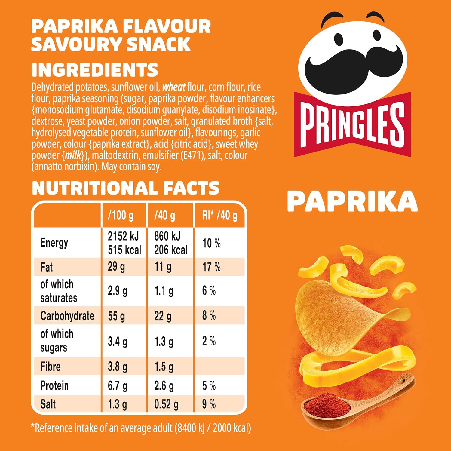 Pringles Paprika Crisps 185g 6