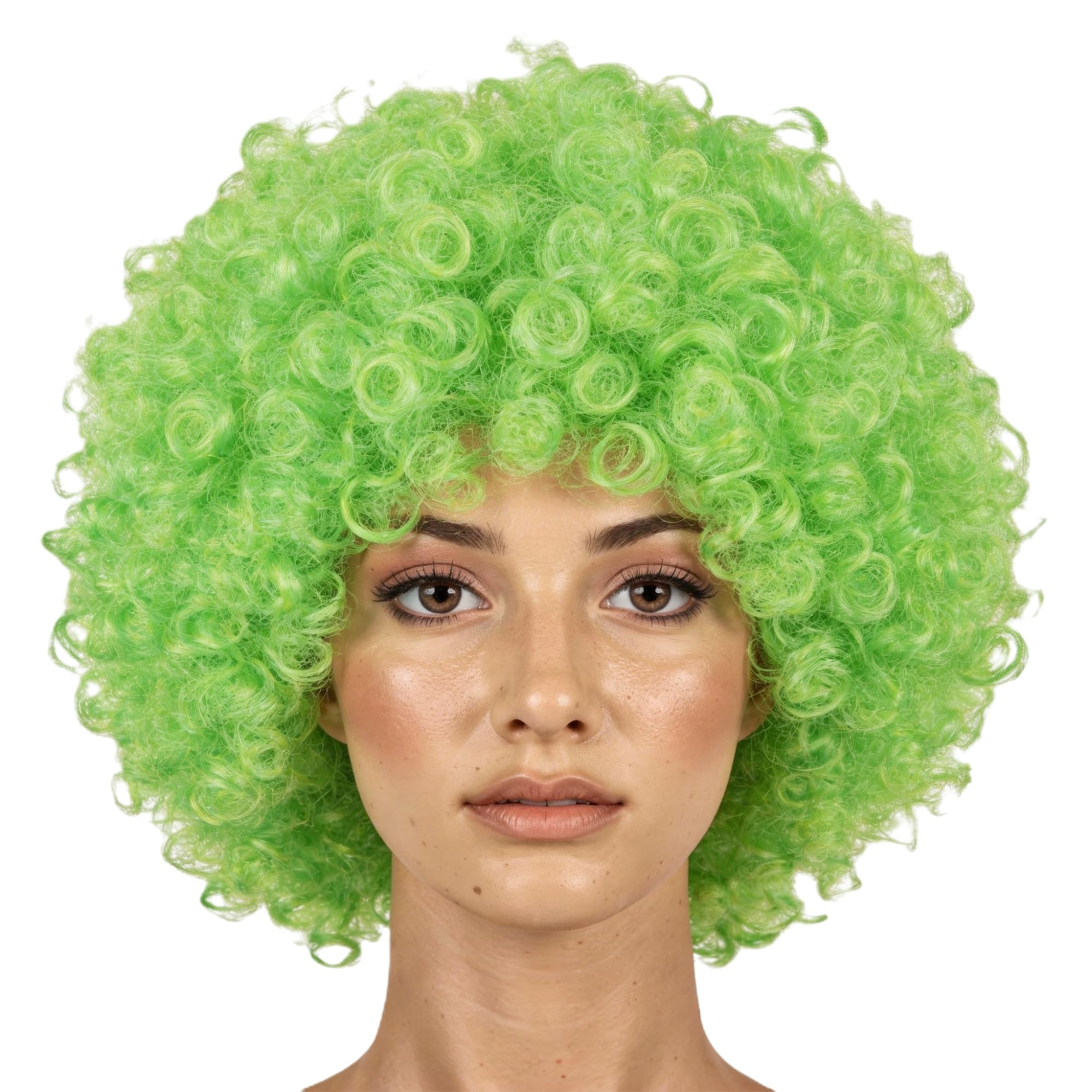 SHATCHI Unisex Adult Green Curly Bouncy Afro Wig | Fir Resistant Material | Adjustable Fit 1