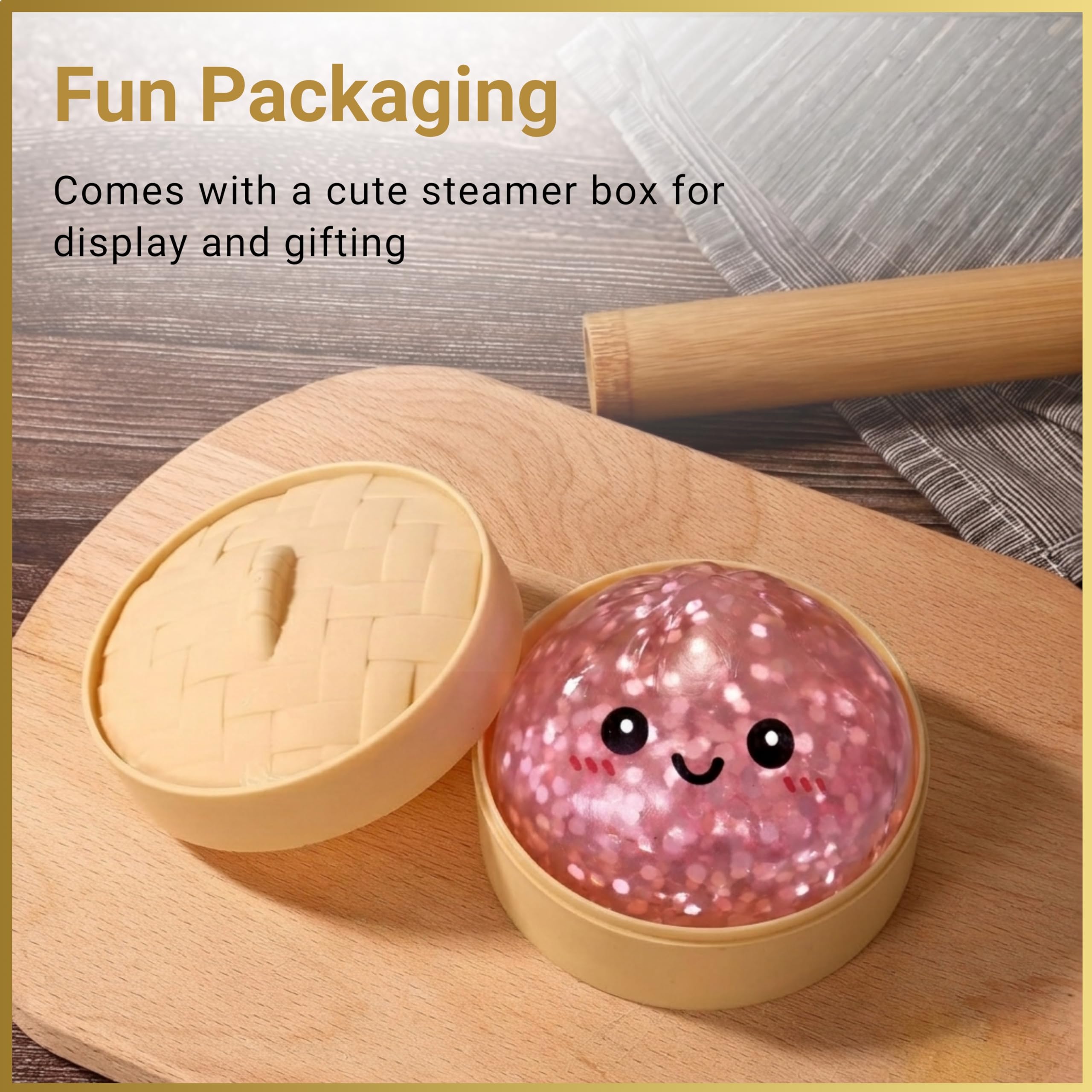 SHATCHI Large Pink Glitter Dumpling Squishy Toy with Steamer Box | Slow Rebound TPR | Ages 3+ 7