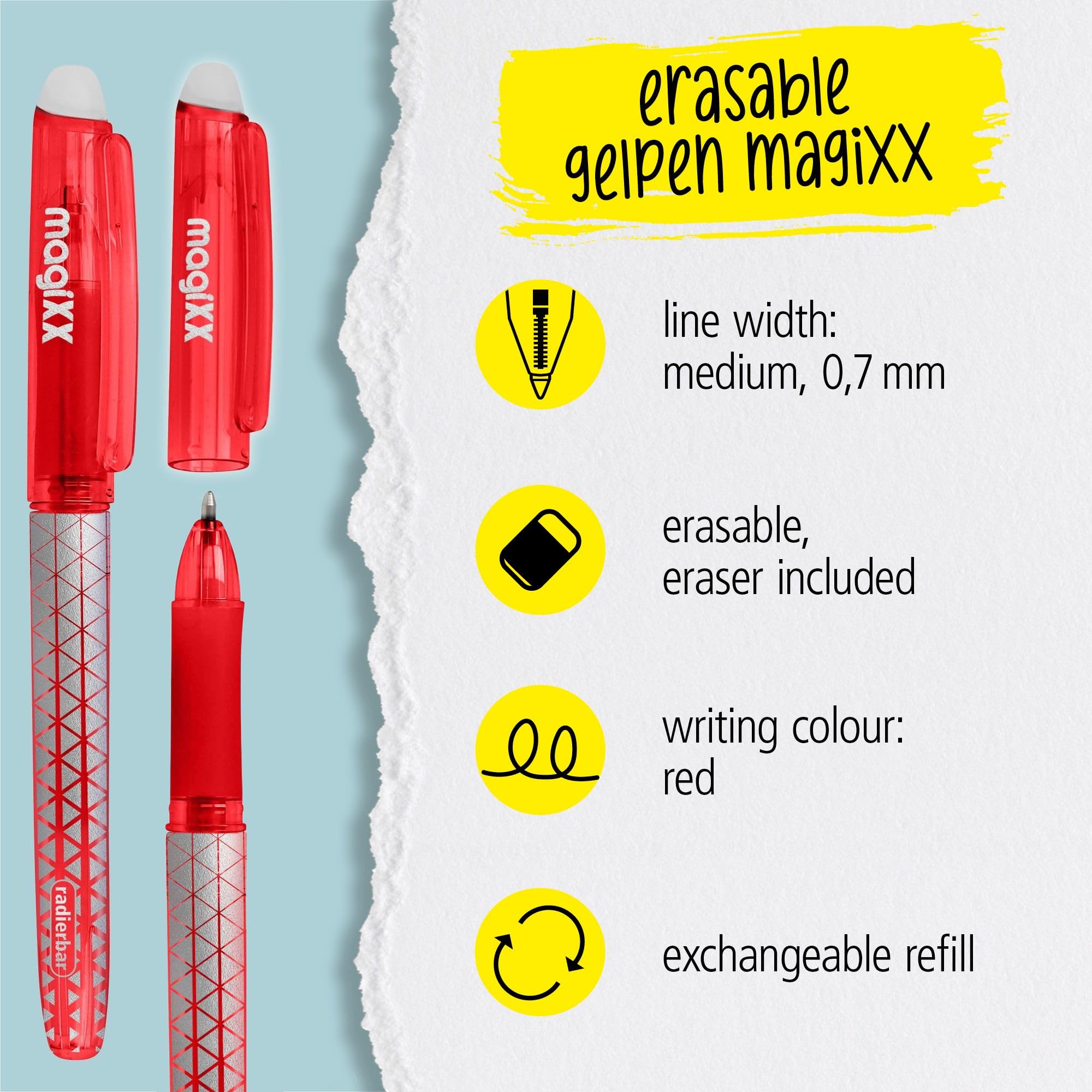 Online magiXX Erasable Gel Rollerball Pen - Red Ink, 0.7mm Medium Point, Ergonomic Grip