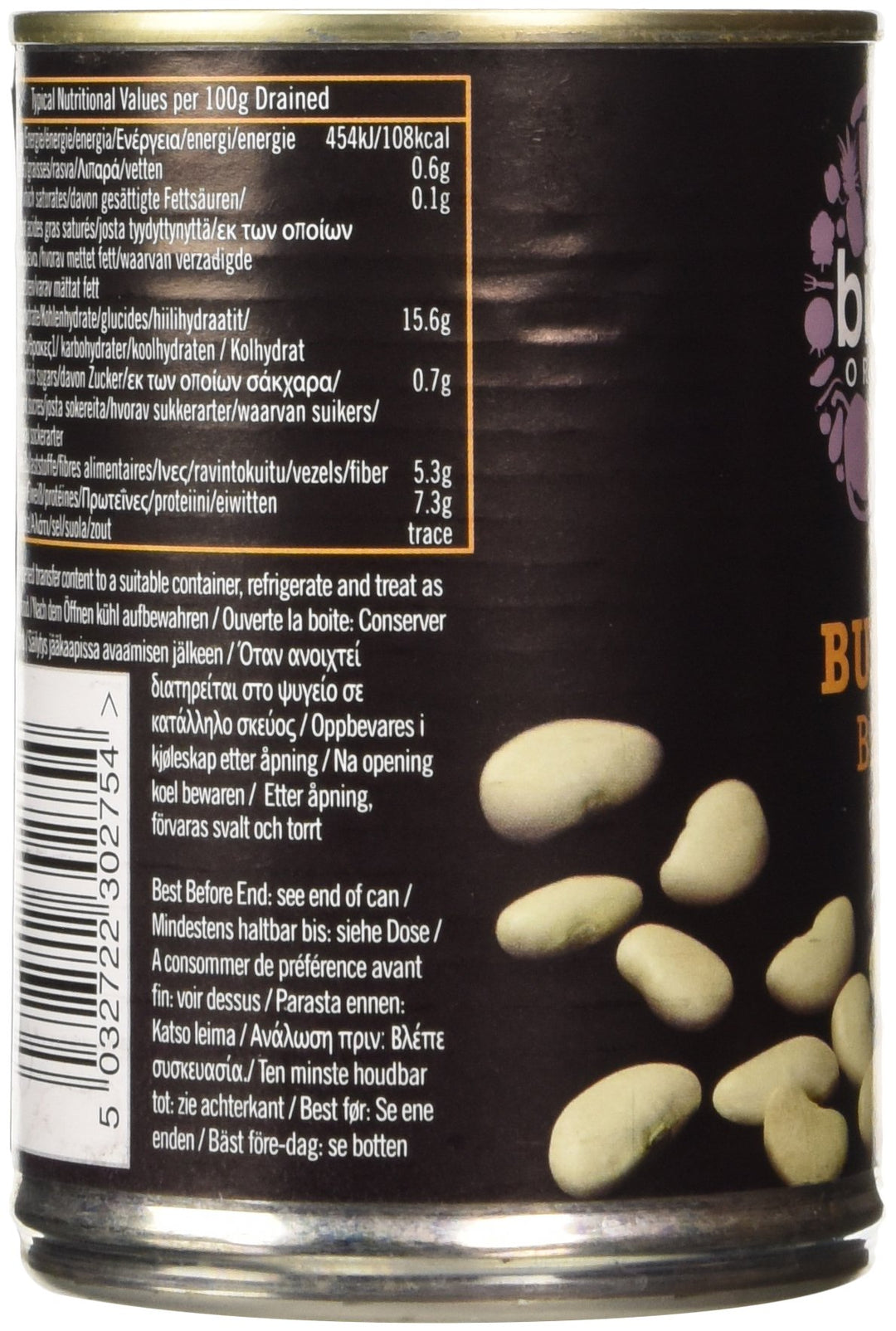 Biona Organic Butter Beans 400g - Vegan, High Fibre, No Added Salt or Sugar