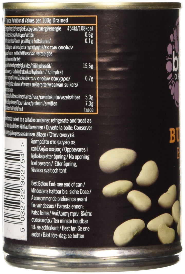 Biona Organic Butter Beans 400g - Vegan, High Fibre, No Added Salt or Sugar
