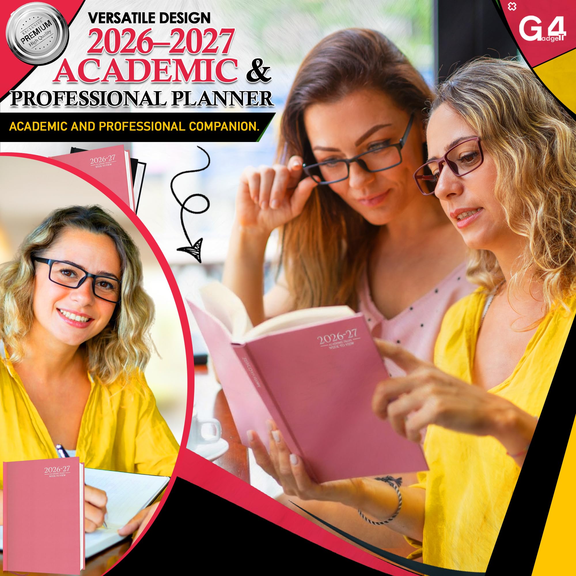 G4GADGET 2026-2027 Academic Diary - A4 Week To View Pink Hardback | August 2026 to July 2027 3