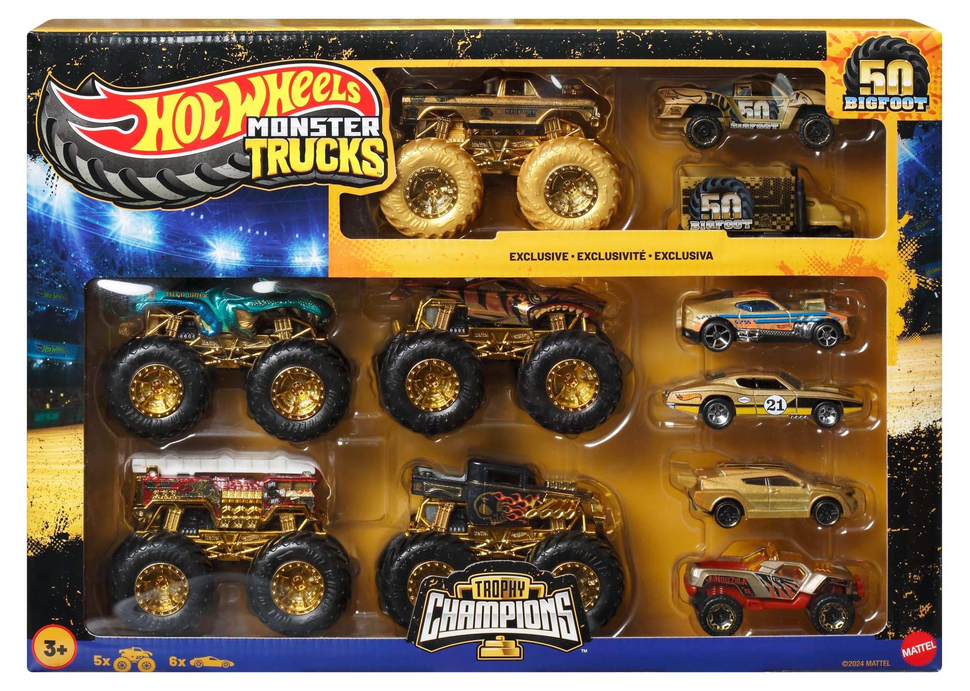 Hot Wheels Monster Trucks Trophy Champions Collection (11 Pcs) | 5 Monster Trucks & 6 Die-Cast Cars | 3Y+ 1