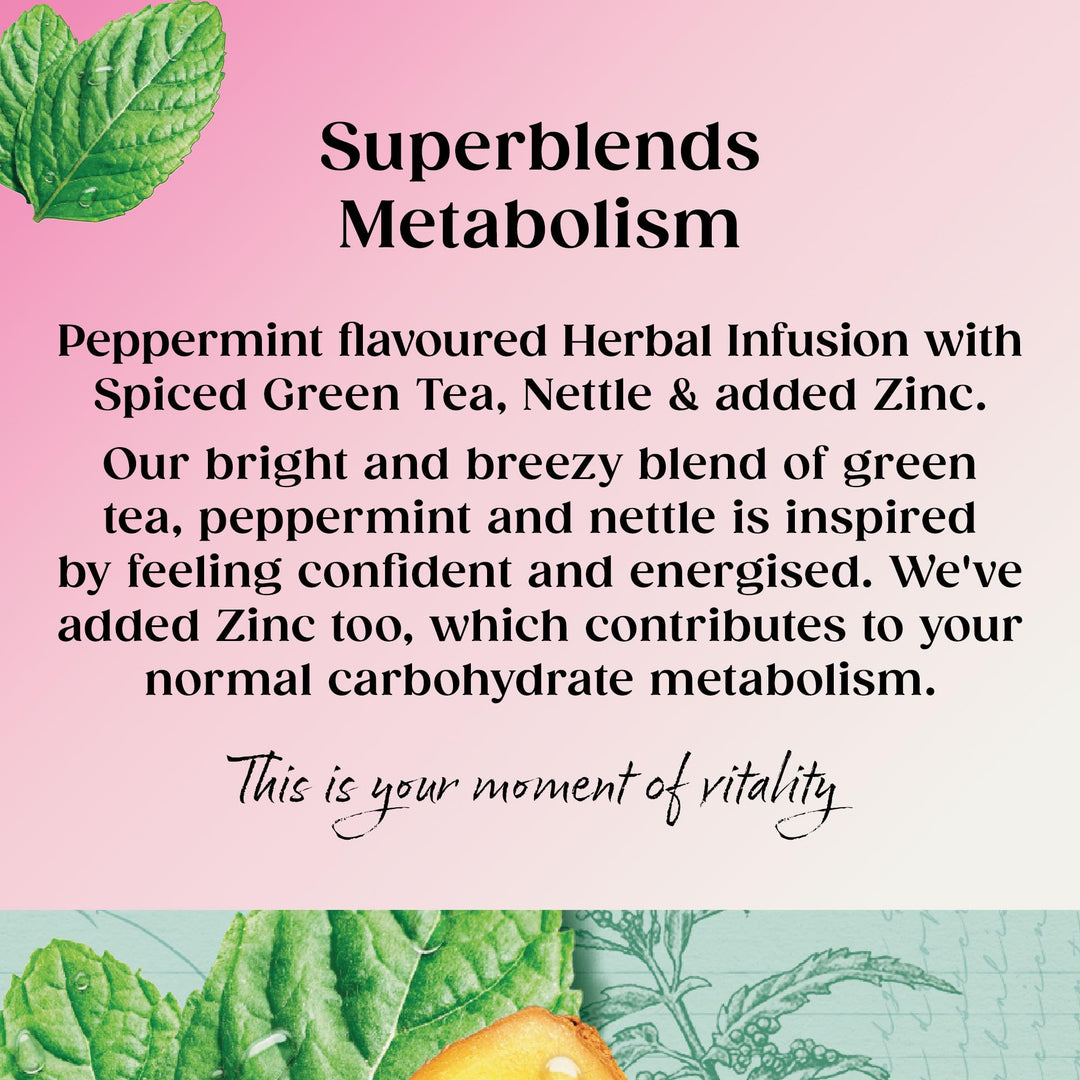 Twinings Superblends Metabolism Tea - Peppermint & Spiced Green Herbal Infusion with Nettle & Zinc, 80 Biodegradable Tea Bags