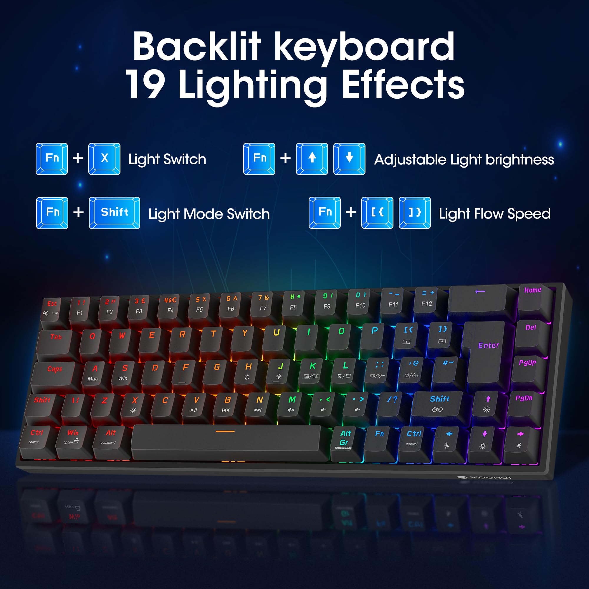 KOORUI 60% Mechanical Gaming Keyboard MKC01 - Red Switch RGB Backlit Compact Keyboard 6