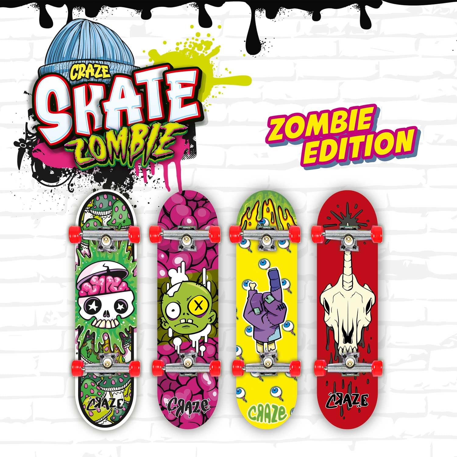 CRAZE SKATE Fingerboard Set Zombies Edition Pack of 4 - Mini Skateboards for Finger Play 4