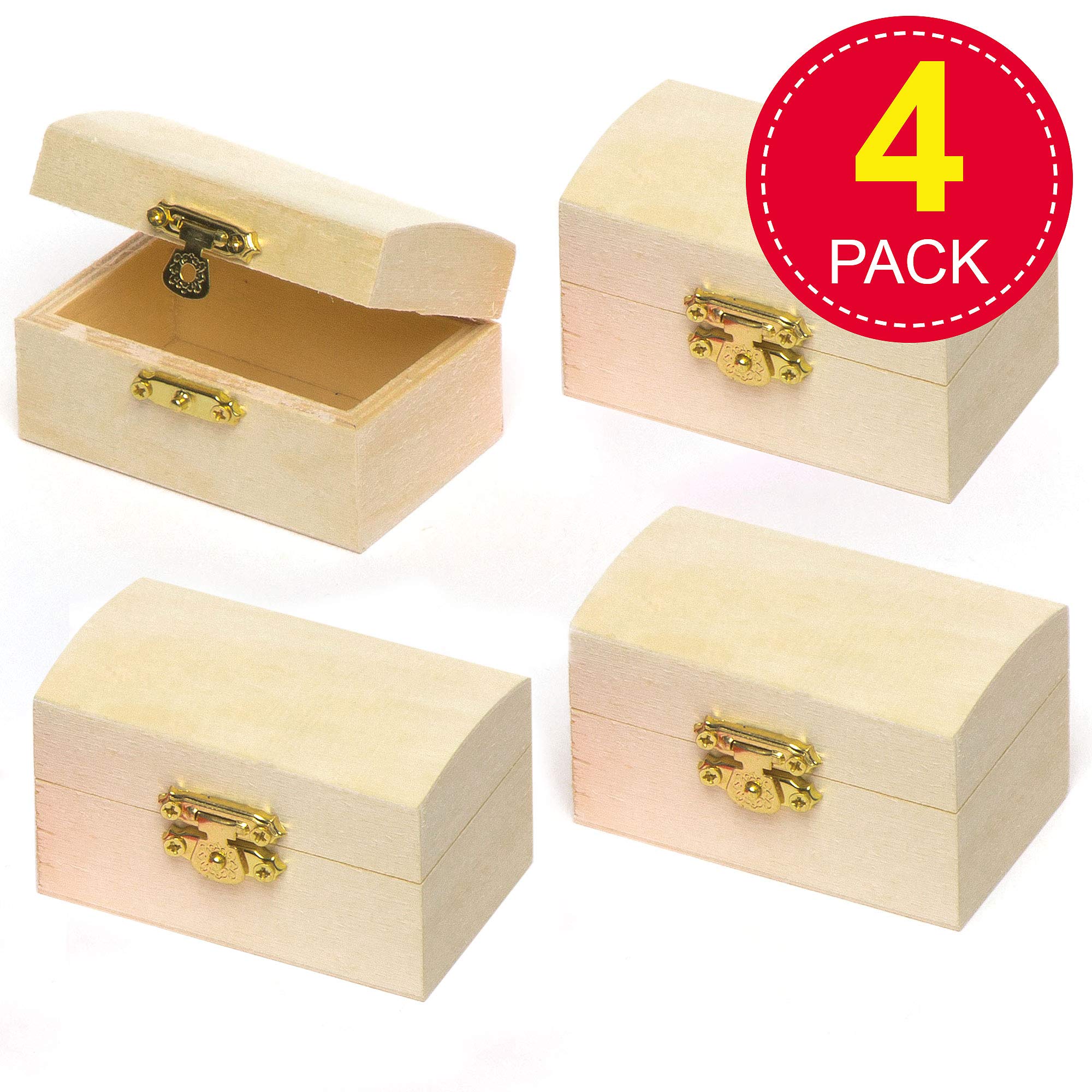 Baker Ross ET127 Mini Wooden Jewellery Box Treasure Chests - Pack of 4, 8cm x 5cm | Craft Kit