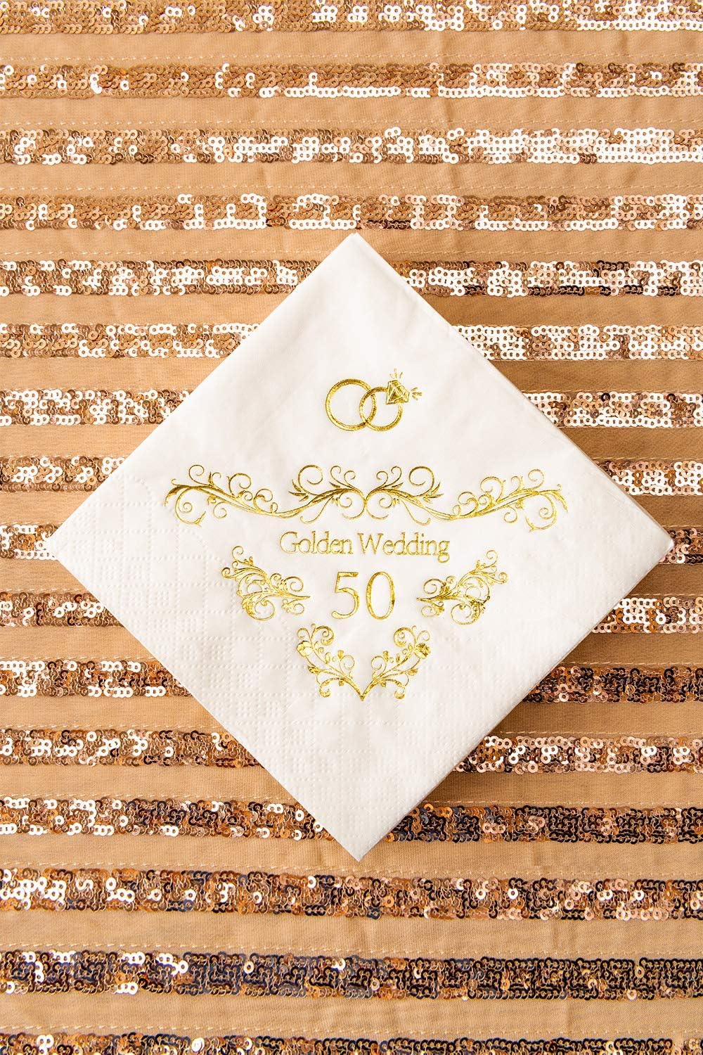 Crisky Gold Foil 50th Anniversary Napkins, 3-Ply Cocktail Napkins for Wedding Party Decor