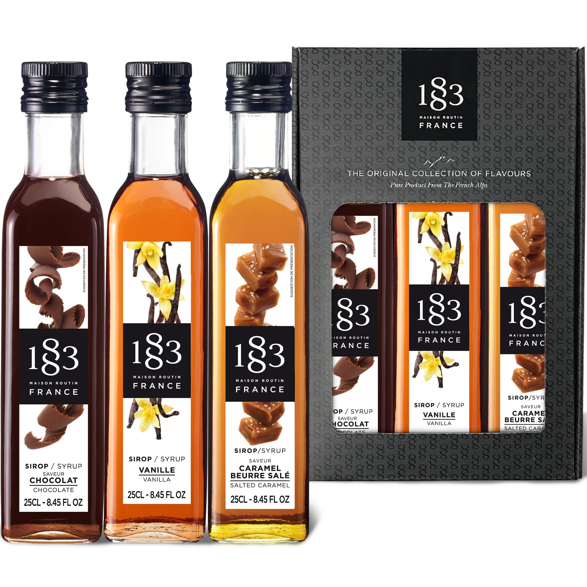 1883 MAISON ROUTIN Premium Syrup Gift Set - Chocolate, Vanilla & Salted Caramel | 750 ml 1