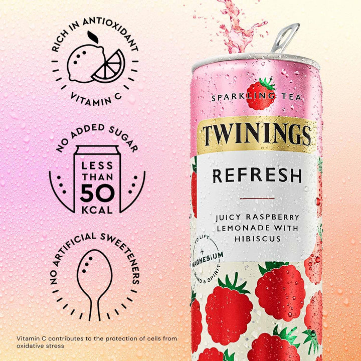 Twinings Raspberry & Lemon Flavoured Sparkling Tea - Refreshing Fruit Infusion with White Tea, No Added Sugar