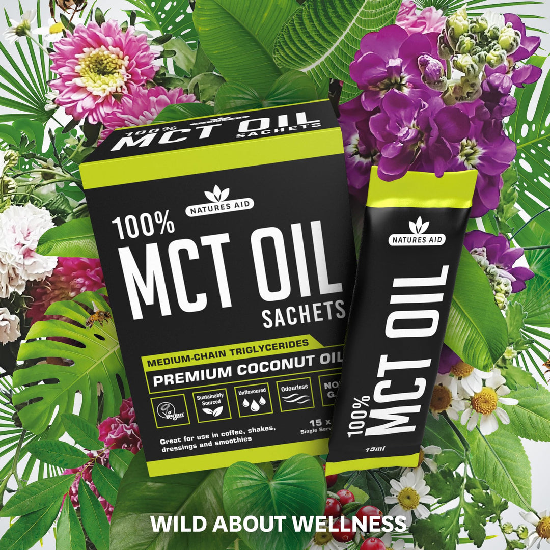 Natures Aid MCT Oil 15 x 15ml Sachets - 100% Pure Coconut Oil for Coffee, Smoothies, Shakes & Dressings - Vegan, Vegetarian, Sustainably Sourced