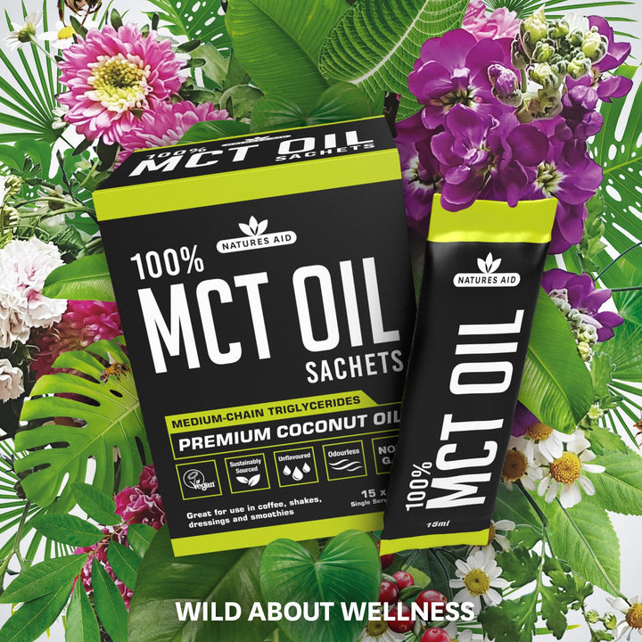 Natures Aid MCT Oil 15 x 15ml Sachets - 100% Pure Coconut Oil for Coffee, Smoothies, Shakes & Dressings - Vegan, Vegetarian, Sustainably Sourced