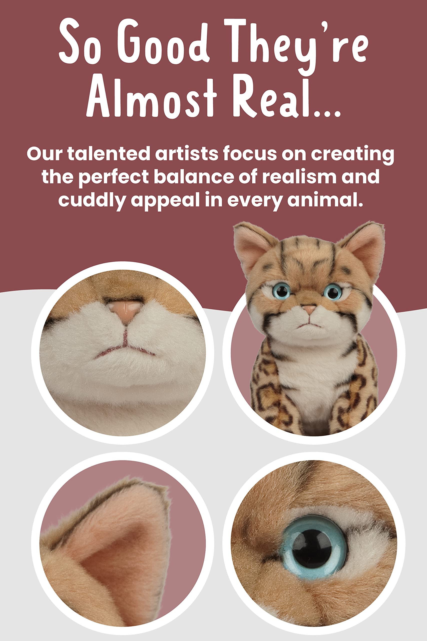 Living Nature Bengal Kitten Stuffed Animal - Realistic Soft Cuddly Cat Toy, 16.5cm, Brown 3
