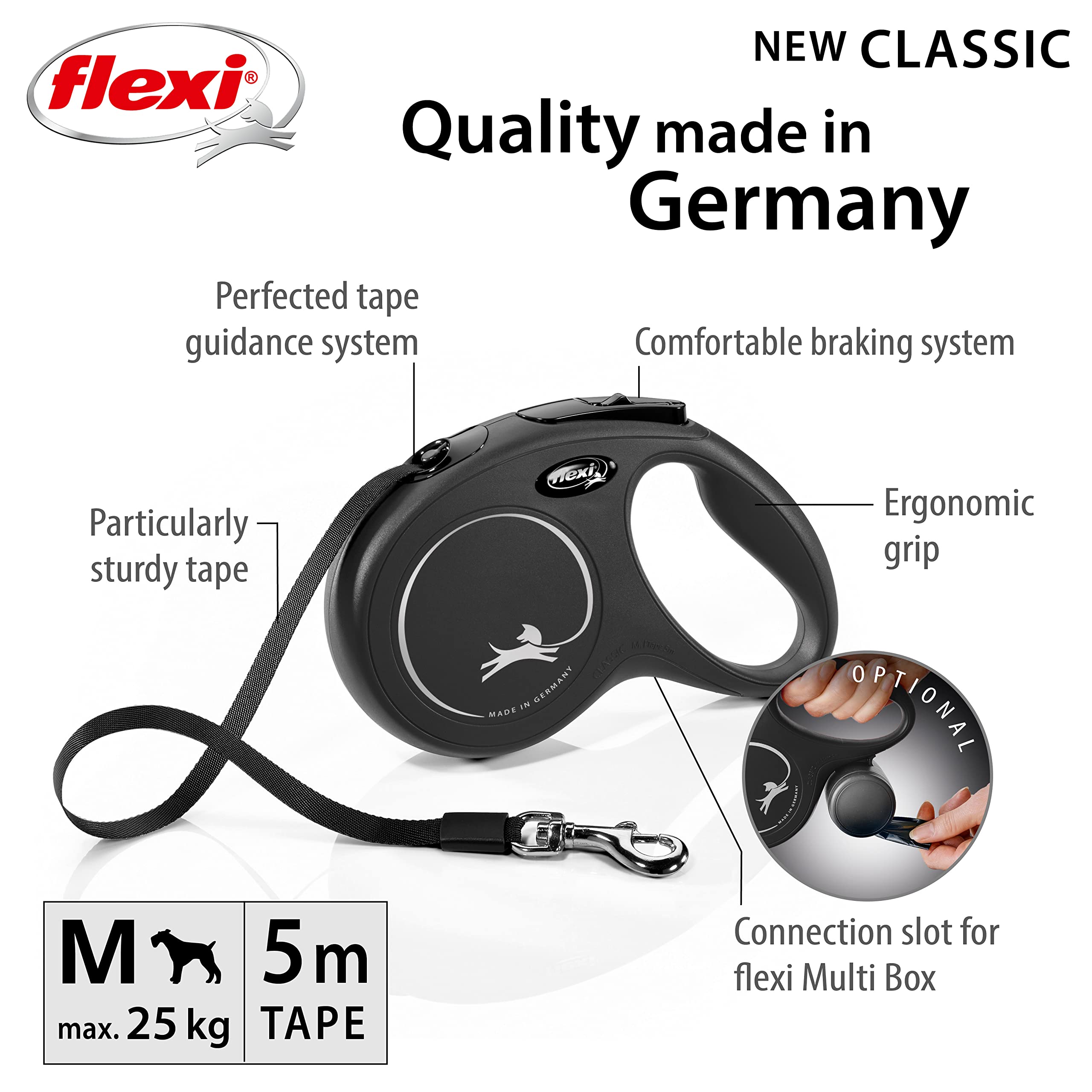 flexi New Classic Retractable Dog Lead - M Size, 5m Tape, Black | German Quality 3