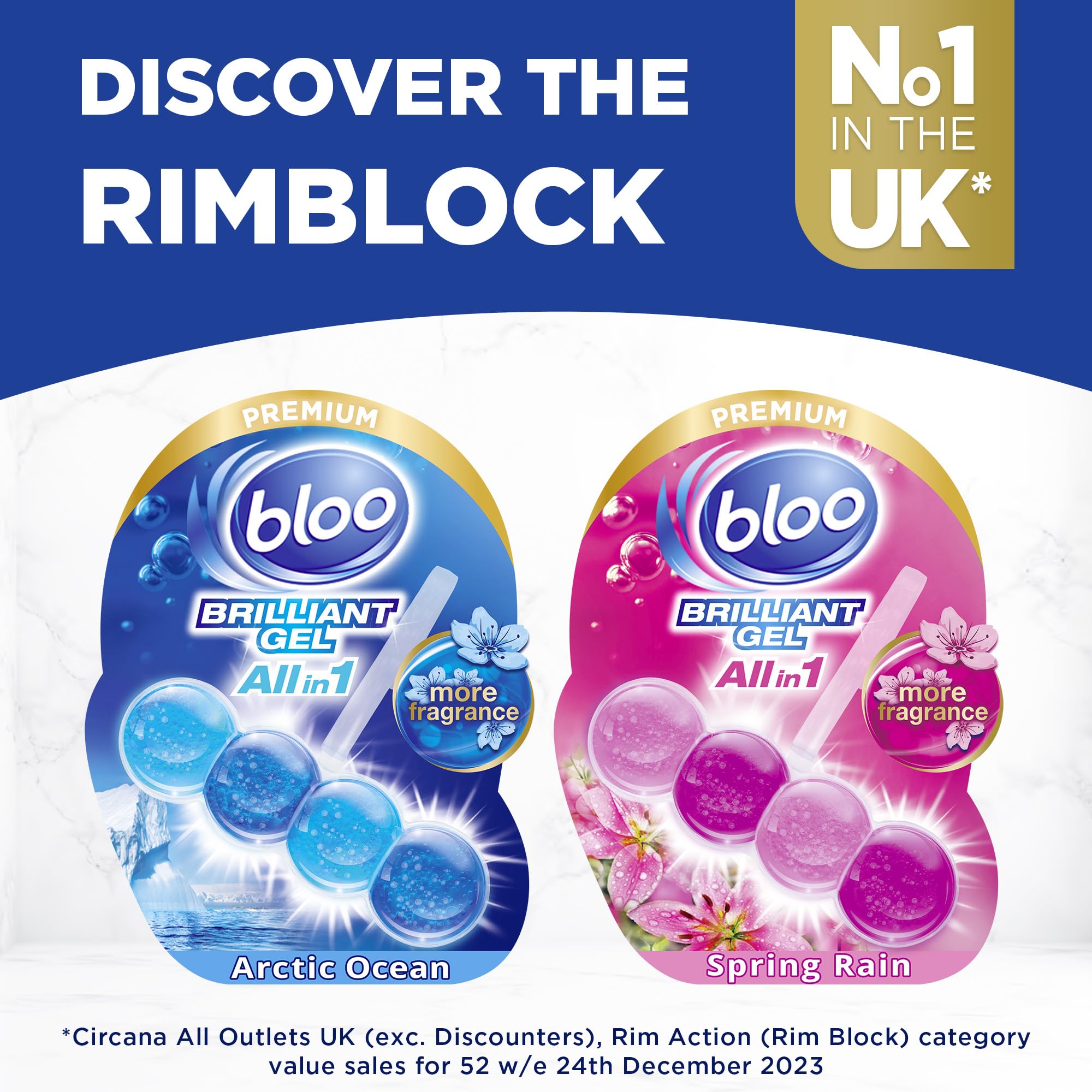 Bloo Brilliant Gel All in 1 Toilet Rim Block Cleaner - Arctic Ocean Fresh Scent | 42 g (Pack of 1) 7