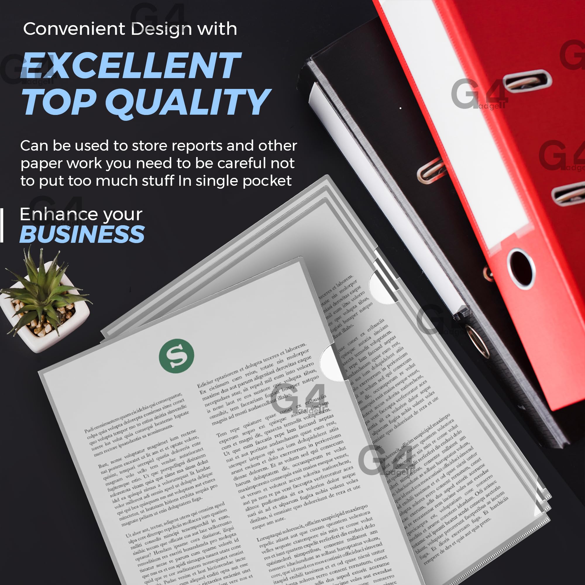 G4GADGET Pack of 50 A4 Clear Plastic Flush File Folders | Open Top & Side Cut | 100 Micron PP 6