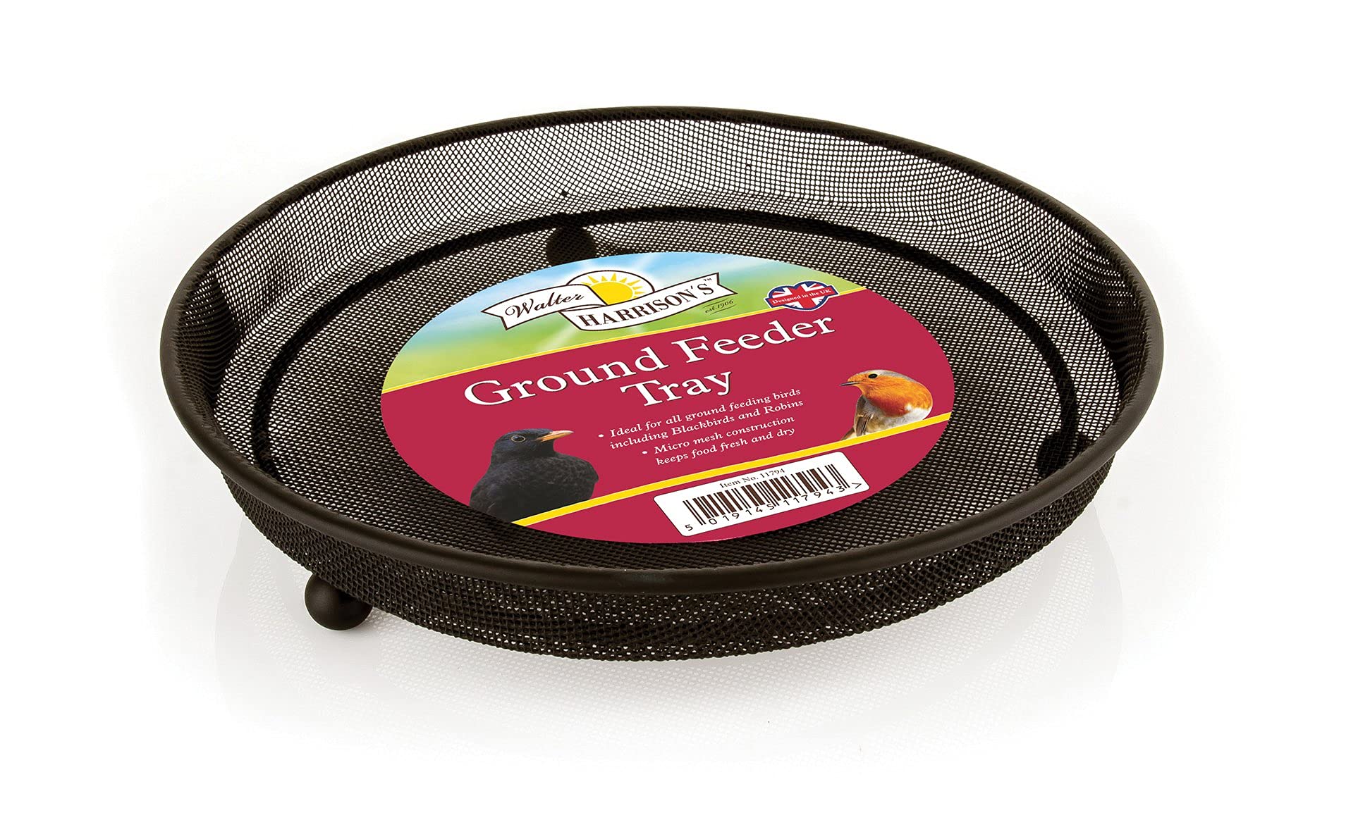 Walter Harrisons Heavy Duty Metal Ground Bird Feeder - Freestanding Tray for Seed Mix & Mealworm 1