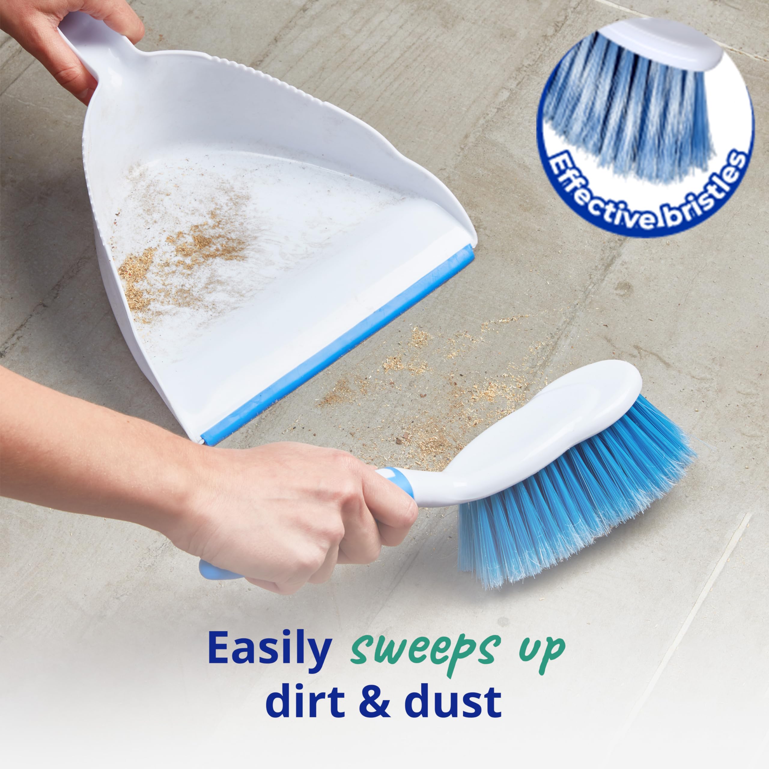 Spontex Dustpan and Brush Set - Large Capacity Dustpan with Rubber Lip | Durable Bristles | White 2