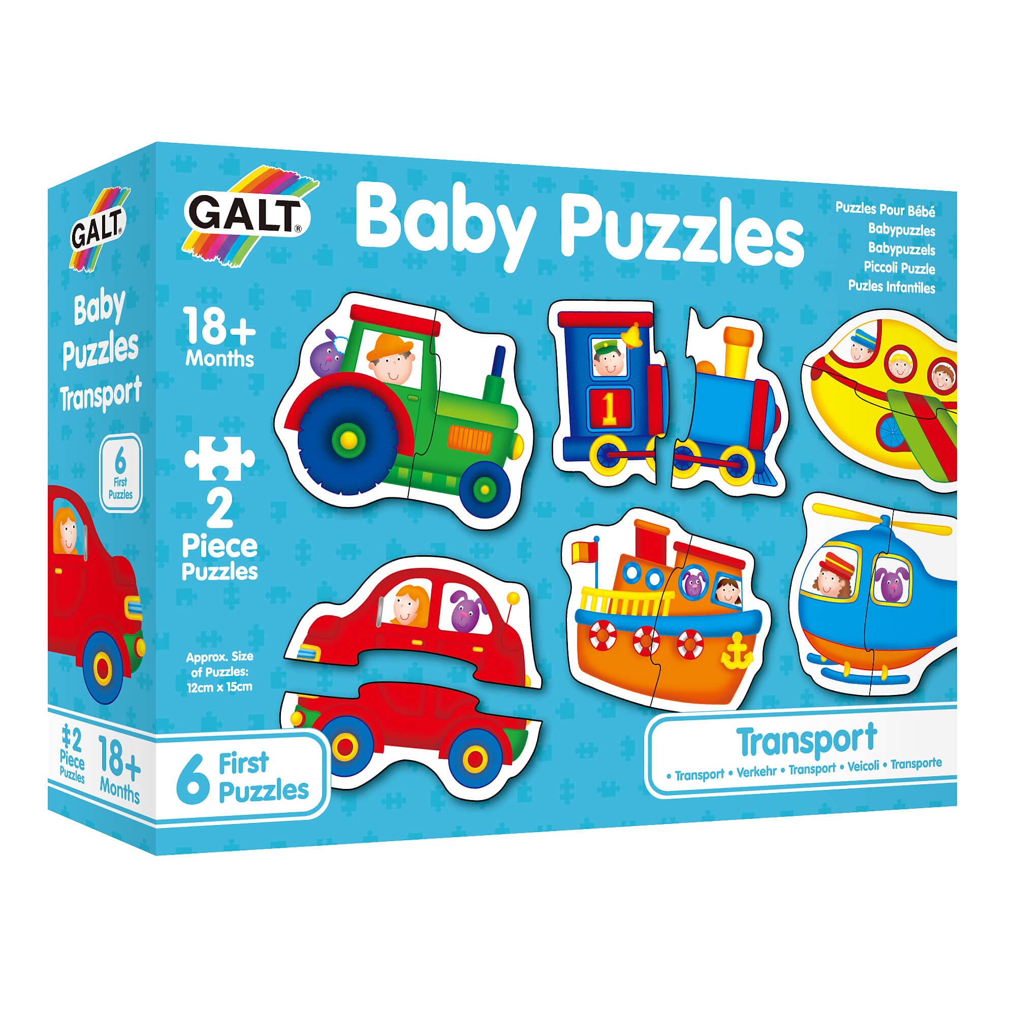 Galt Toys Baby Puzzles - Transport Theme | 6 Shaped 2-Piece Puzzles | Ages 18 Months+