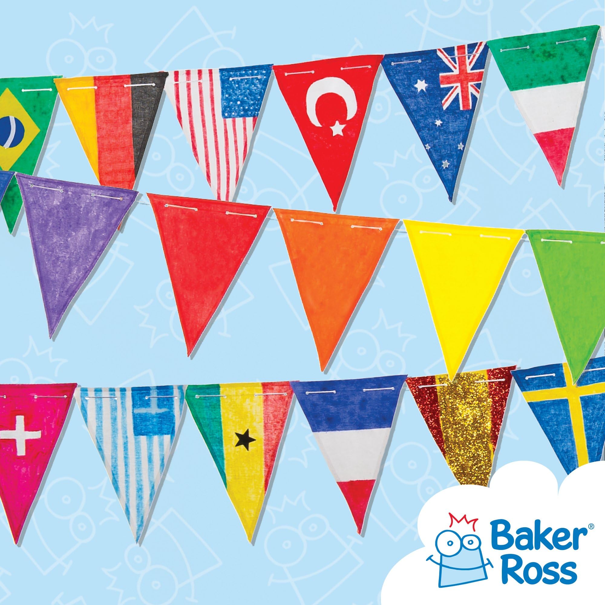Baker Ross Design Your Own Fabric Bunting - 8m Cord, Pack of 15 Flags 4