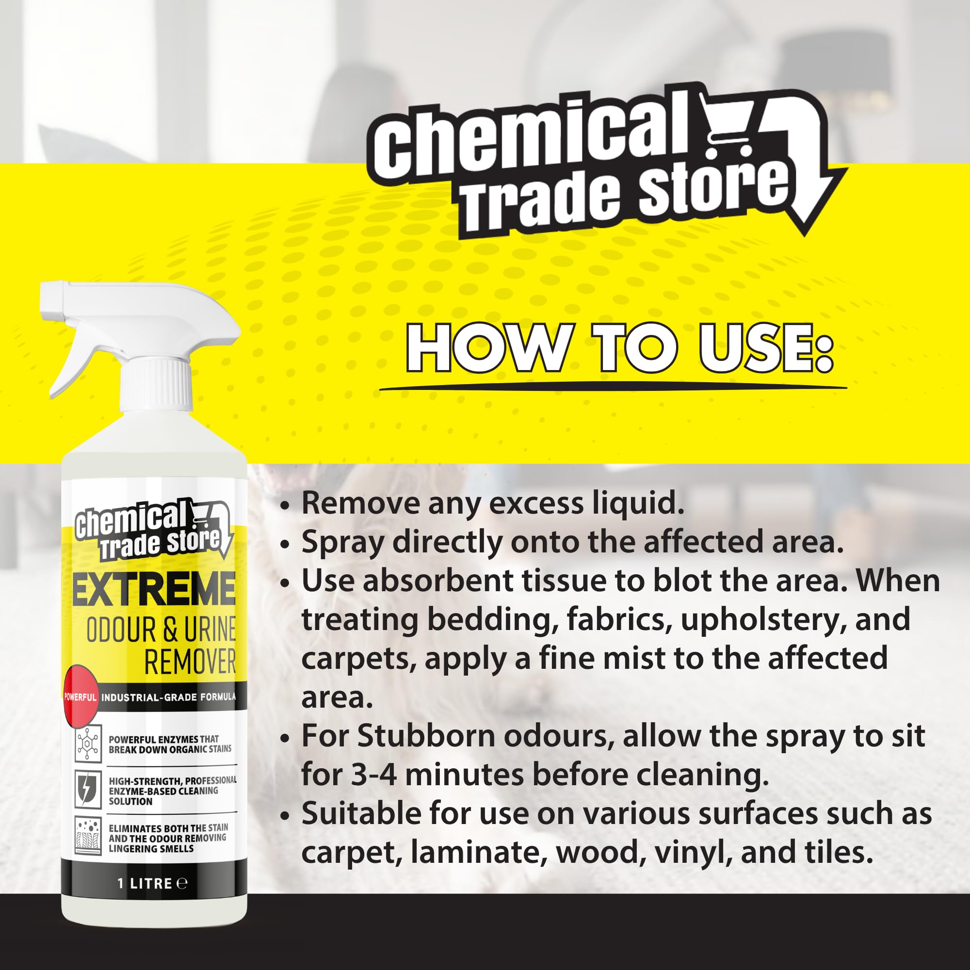 Chemical Trade Store Extreme Odour & Urine Remover - 1L Enzyme-Based Cleaner for Pet Stains 3