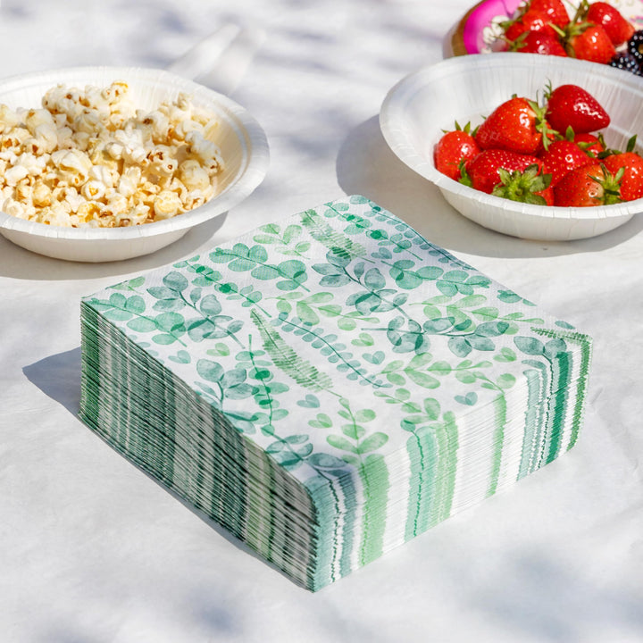 Talking Tables Green Leaves 2-Ply Soft Paper Napkins 100-Pack Eco-Friendly Compostable Disposable 33cm