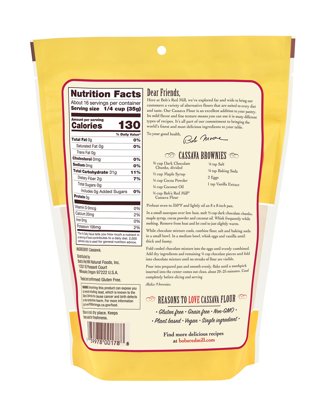 Bob's Red Mill - Grain Free, Gluten Free Cassava Flour, 567g Pouch