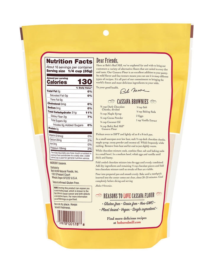 Bob's Red Mill - Grain Free, Gluten Free Cassava Flour, 567g Pouch