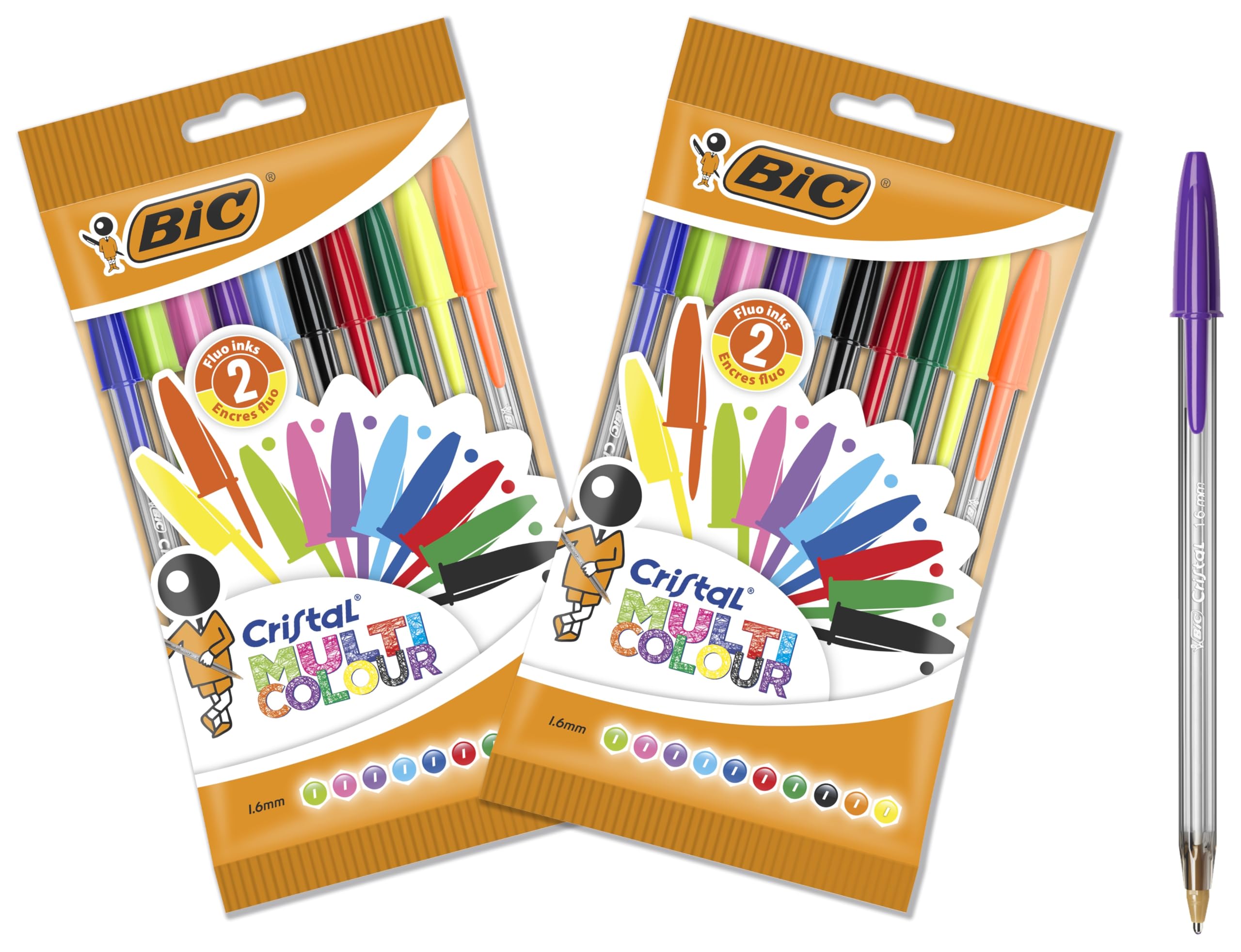 BIC Cristal Multicolour Ballpoint Pens - Broad 1.6mm Nib | Translucent Barrel | Pack of 20 1